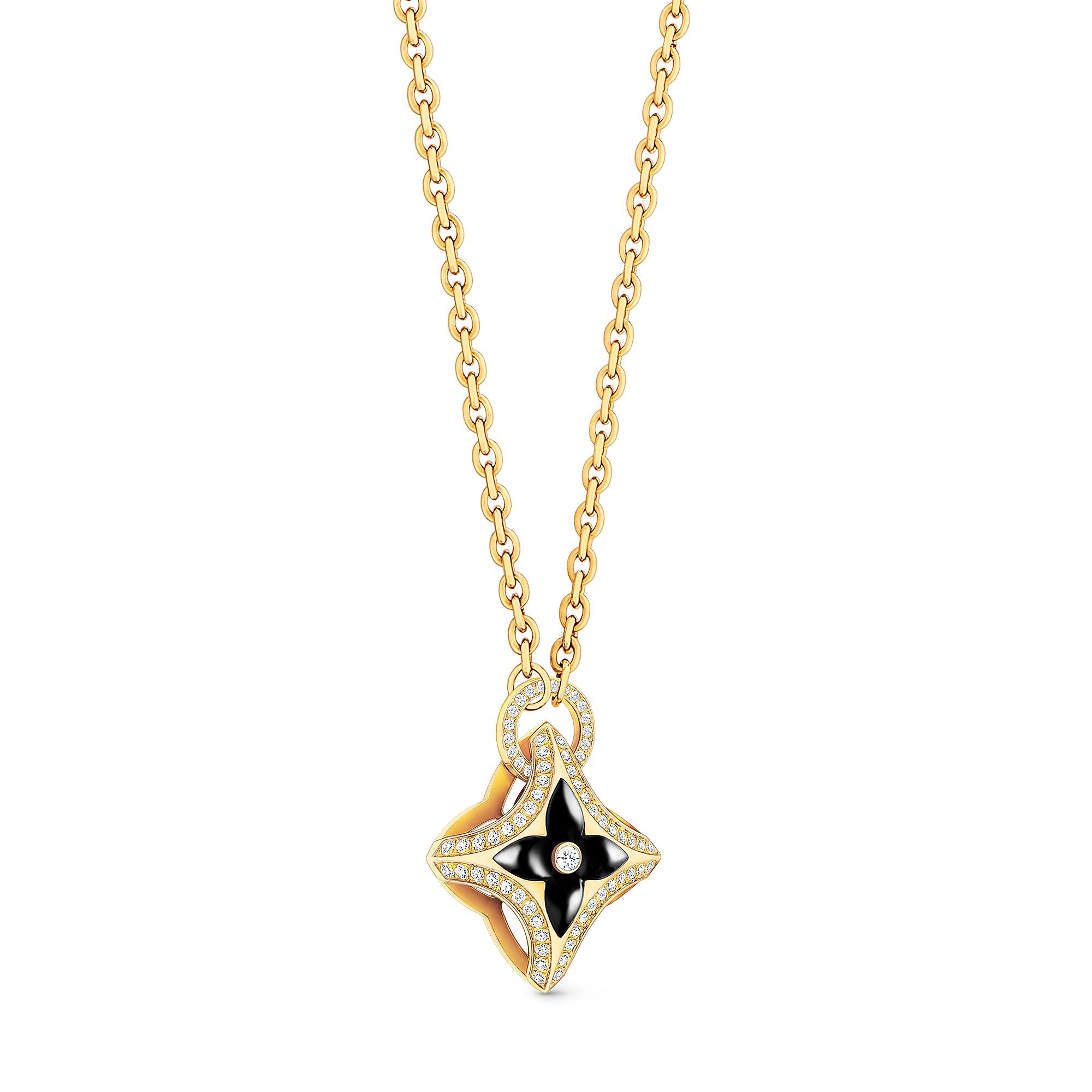 Ever Blossom Pendant, Yellow Gold, Onyx & Diamonds