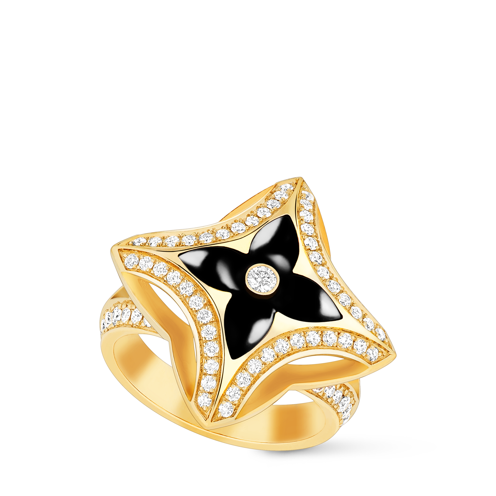  Categories All Fine Jewelry Ever Blossom Ring, Yellow Gold, Onyx & Diamonds | Louis Vuitton ® (Product zoom)