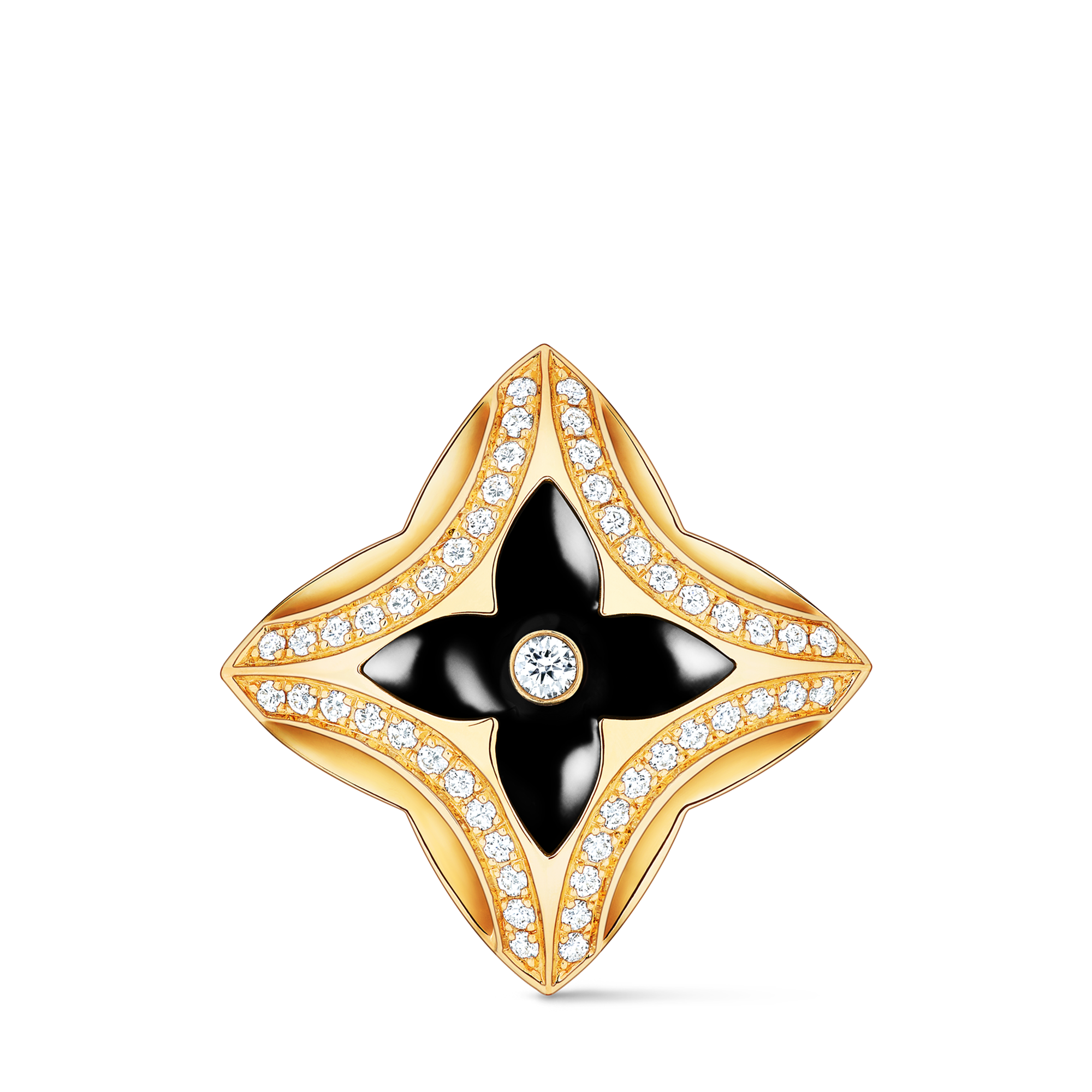  Categories All Fine Jewelry Ever Blossom Ring, Yellow Gold, Onyx & Diamonds | Louis Vuitton ® (Product zoom)