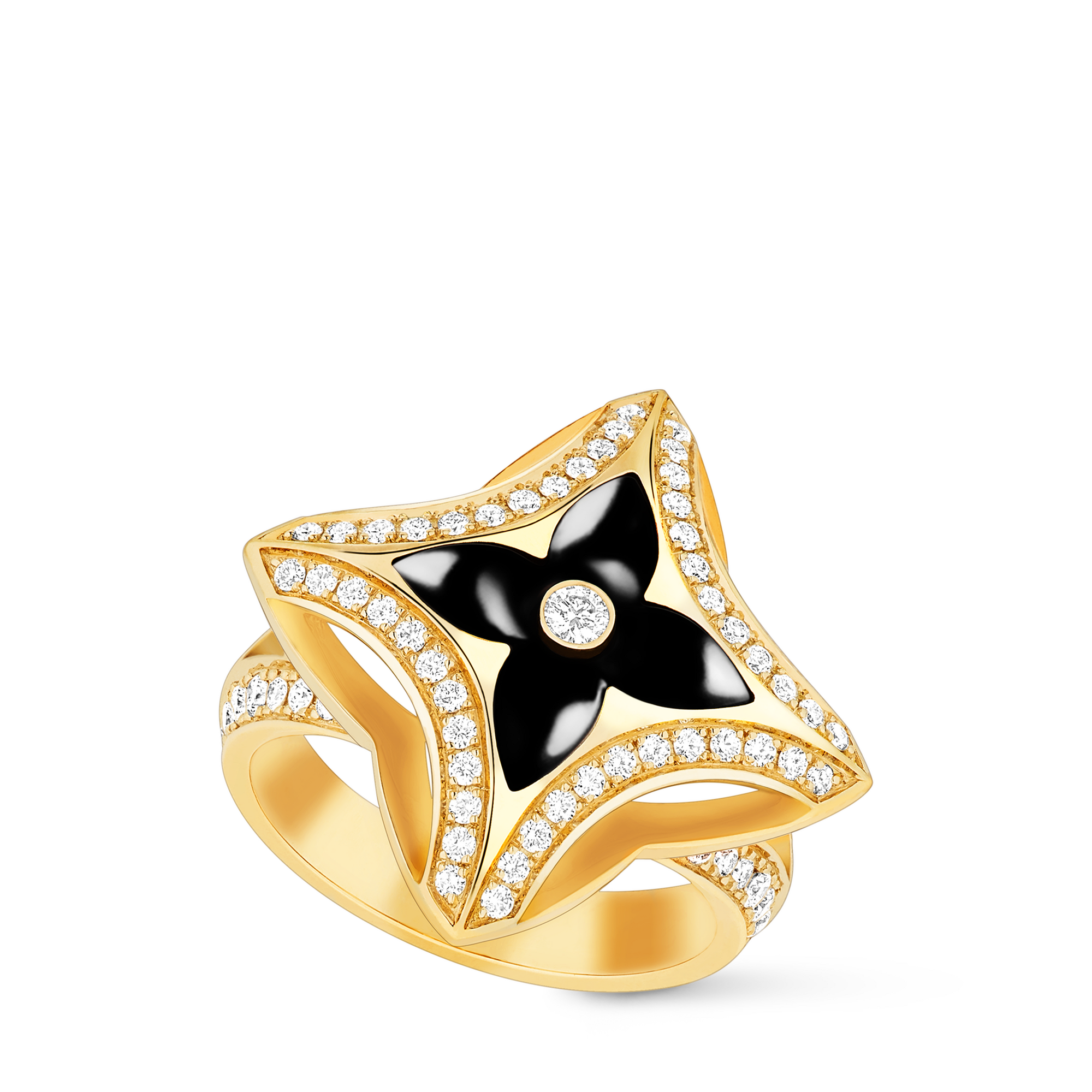  Categories All Fine Jewelry Ever Blossom Ring, Yellow Gold, Onyx & Diamonds | Louis Vuitton ® (Product zoom)