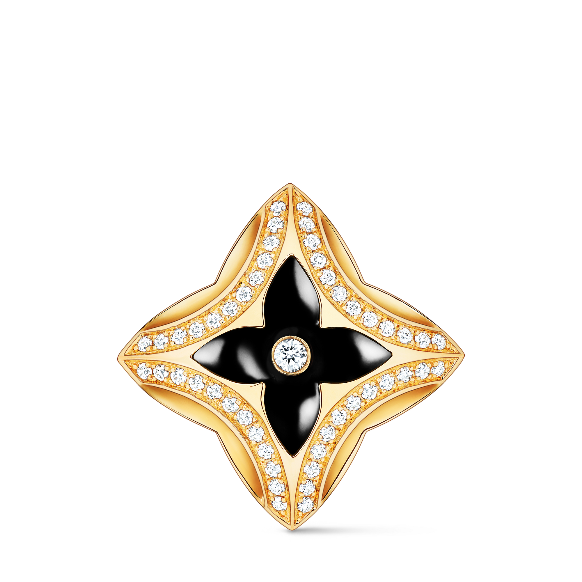  Categories All Fine Jewelry Ever Blossom Ring, Yellow Gold, Onyx & Diamonds | Louis Vuitton ® (Product zoom)