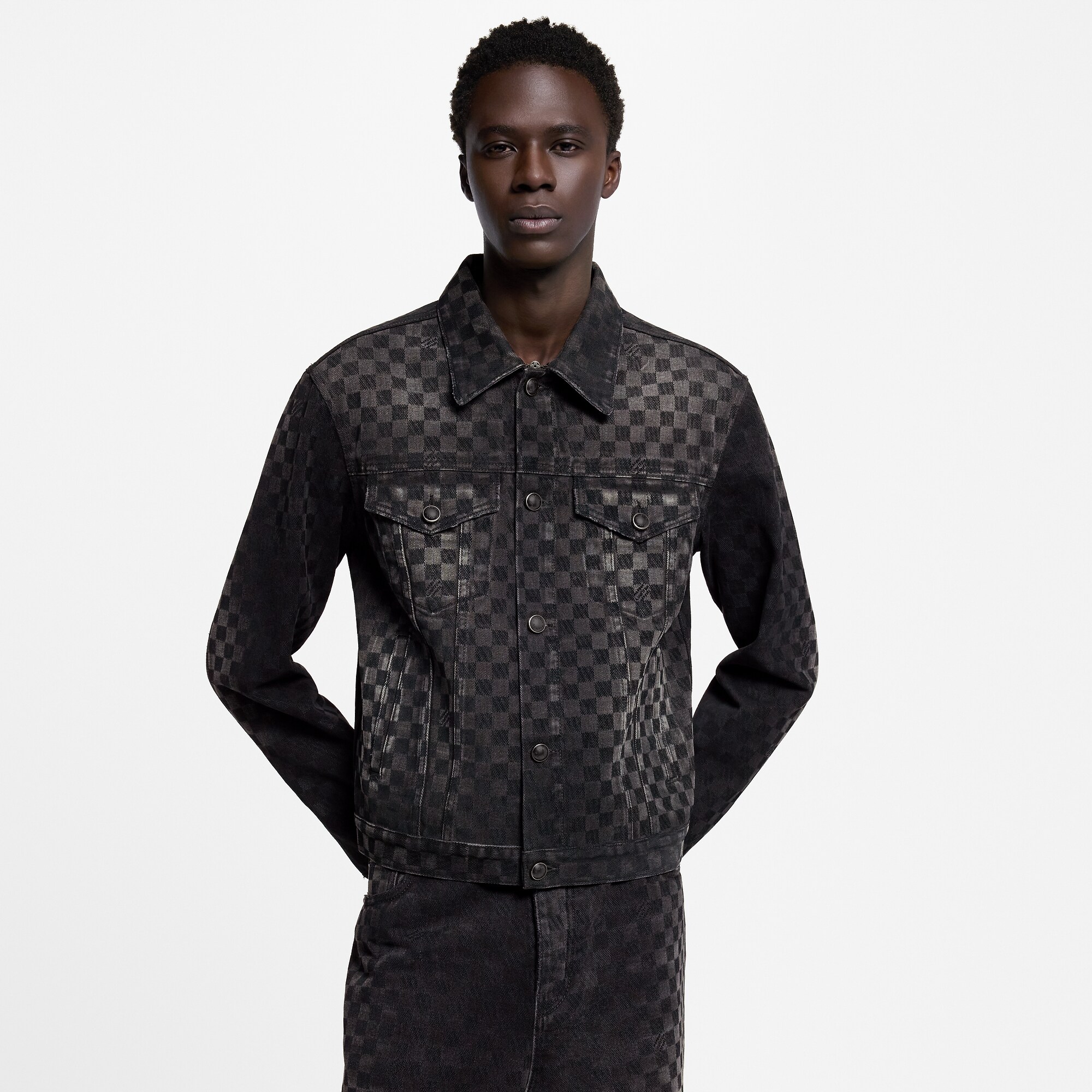 Flocked Damier Denim Trucker Jacket