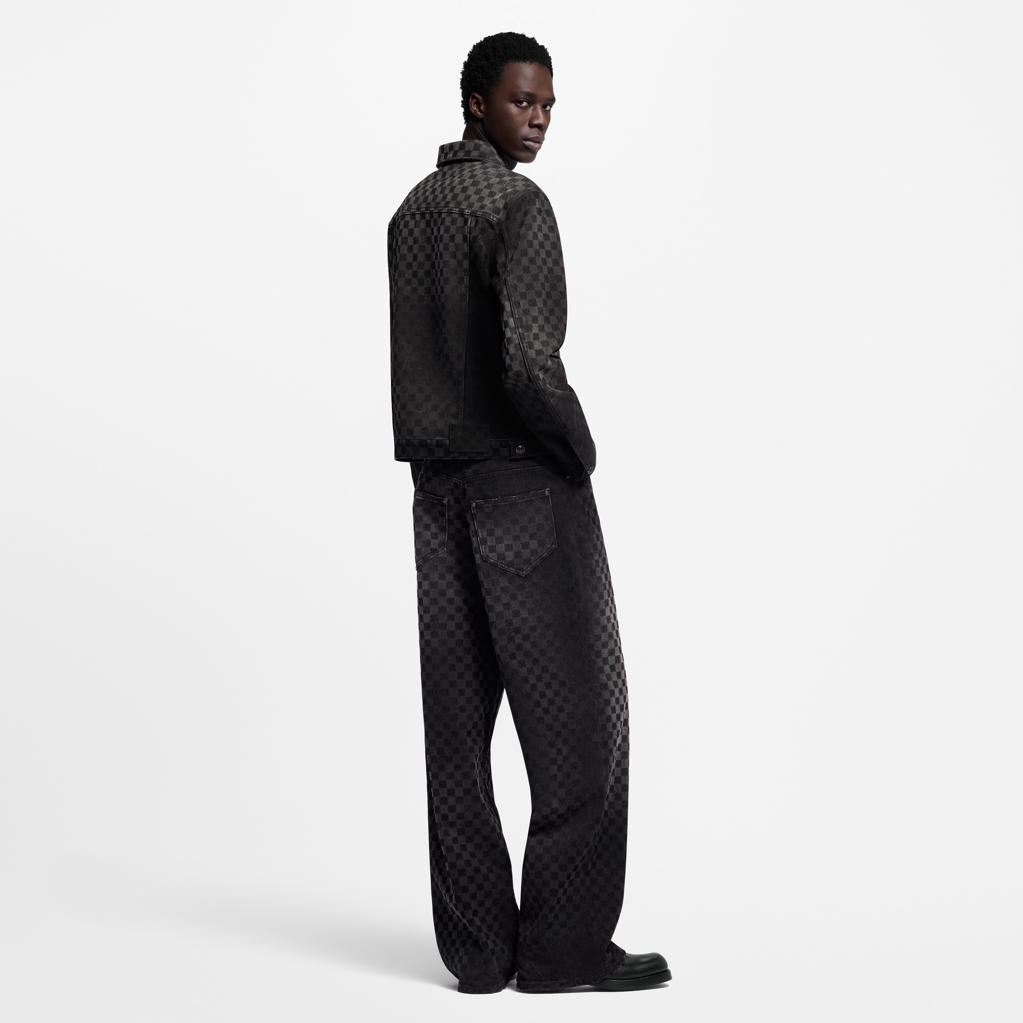 Ready-to-Wear Denim Flocked Damier Denim Wide-Leg Pants | Louis Vuitton ® (Product zoom)