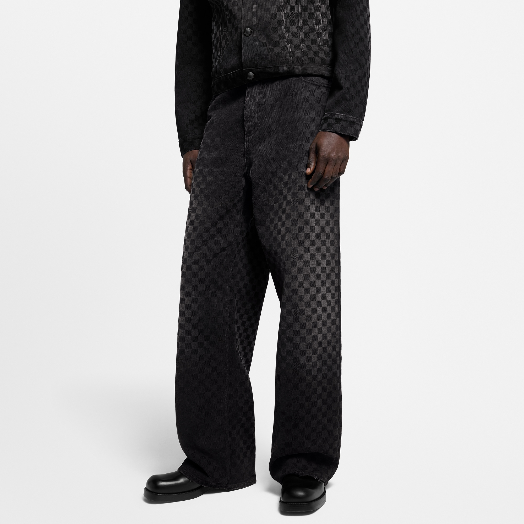  Ready-to-Wear Denim Flocked Damier Denim Wide-Leg Pants | Louis Vuitton ® (Product zoom)