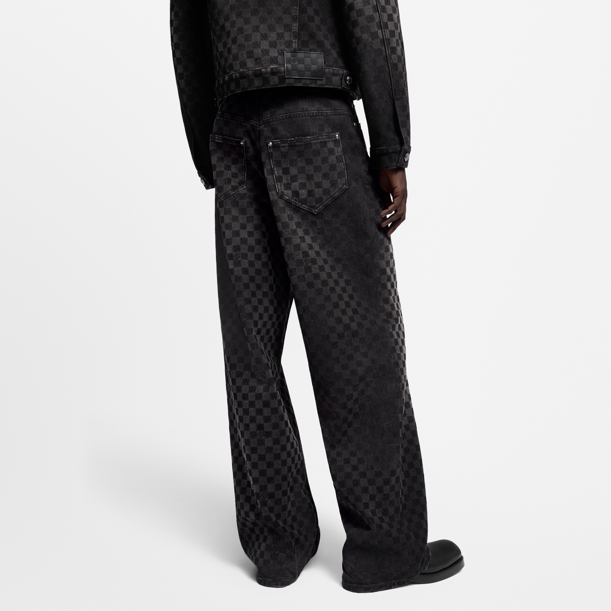  Ready-to-Wear Denim Flocked Damier Denim Wide-Leg Pants | Louis Vuitton ® (Product zoom)