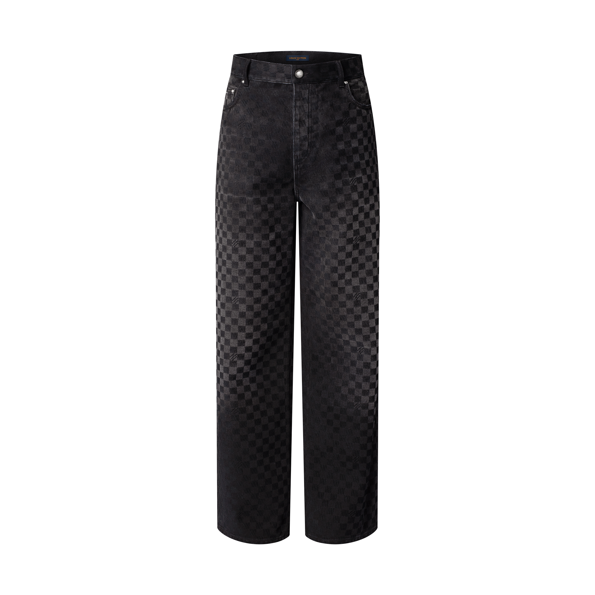  Ready-to-Wear Denim Flocked Damier Denim Wide-Leg Pants | Louis Vuitton ® (Product zoom)