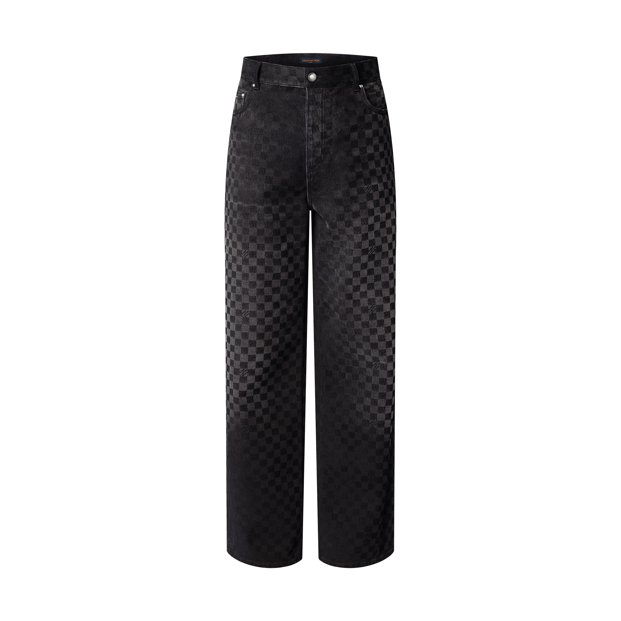 Flocked Damier Denim Wide-Leg Pants