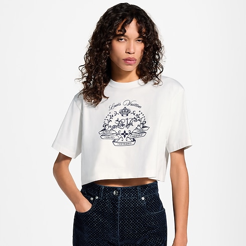 Ready-to-Wear T-shirts and Sweatshirts Flocked Signature Crop Top | Louis Vuitton ® (Product zoom)