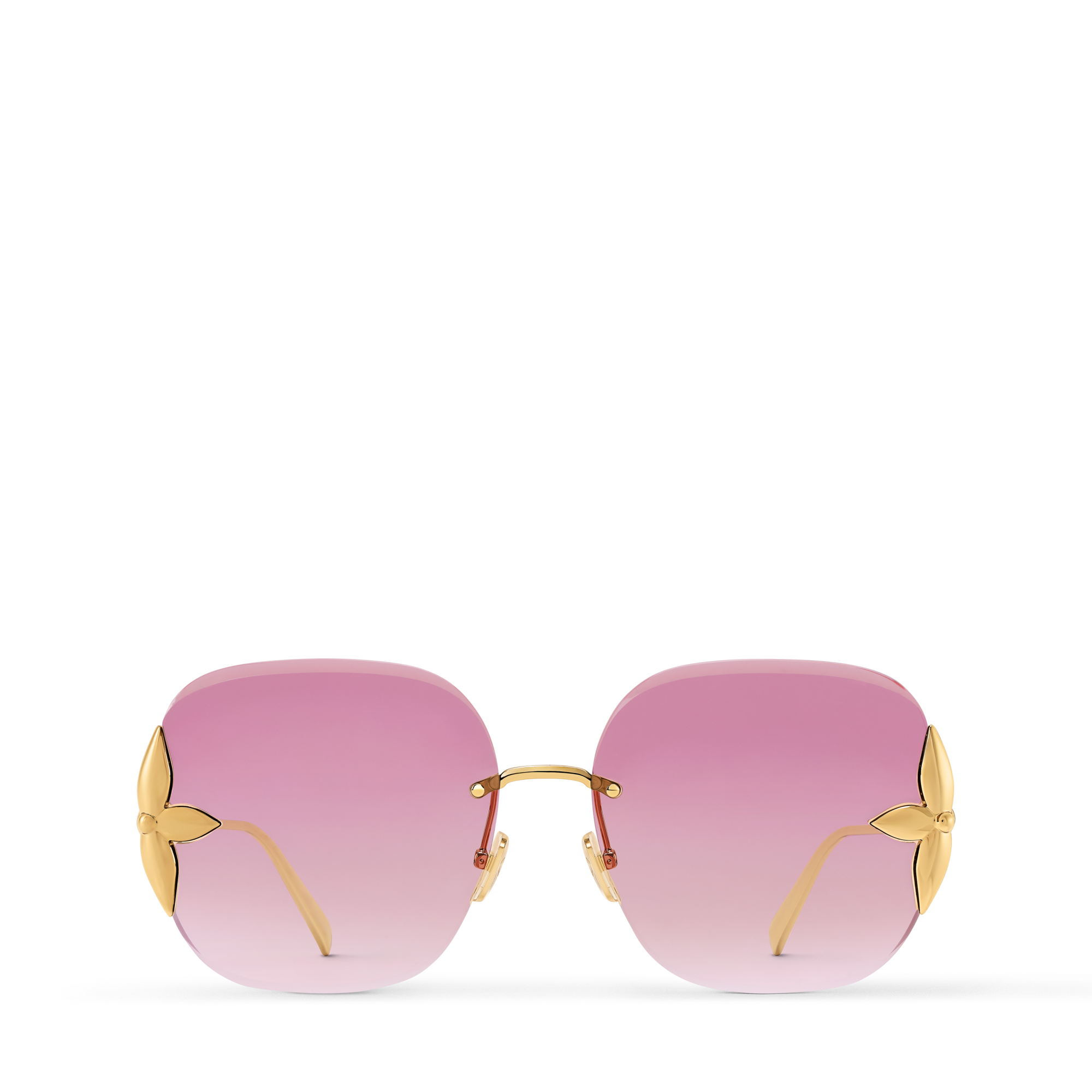 Louis Vuitton Gold Frame Rose Gradient Oversized Sunglasses Flower Edge Metal Square Sunglasses S00 - Women  main image 3