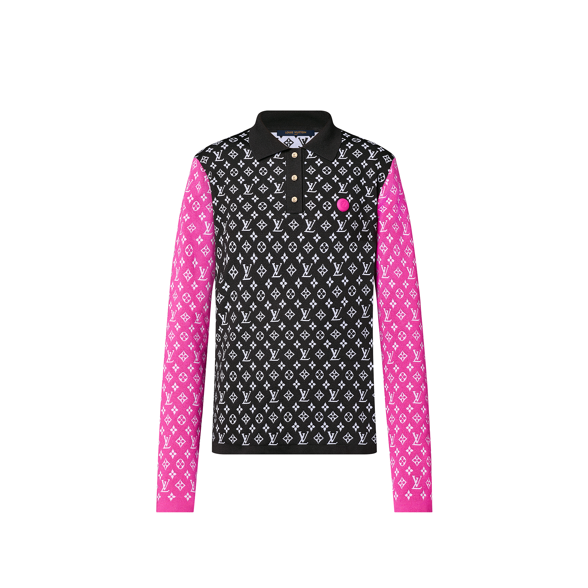 Fuchsia Accent Polo Knit Top