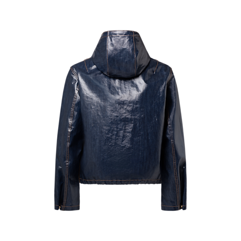 Glossed Denim Zipped Hoodie Back View