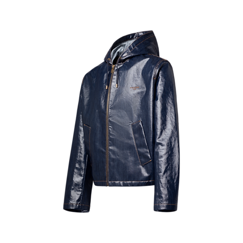 Glossed Denim Zipped Hoodie Side View