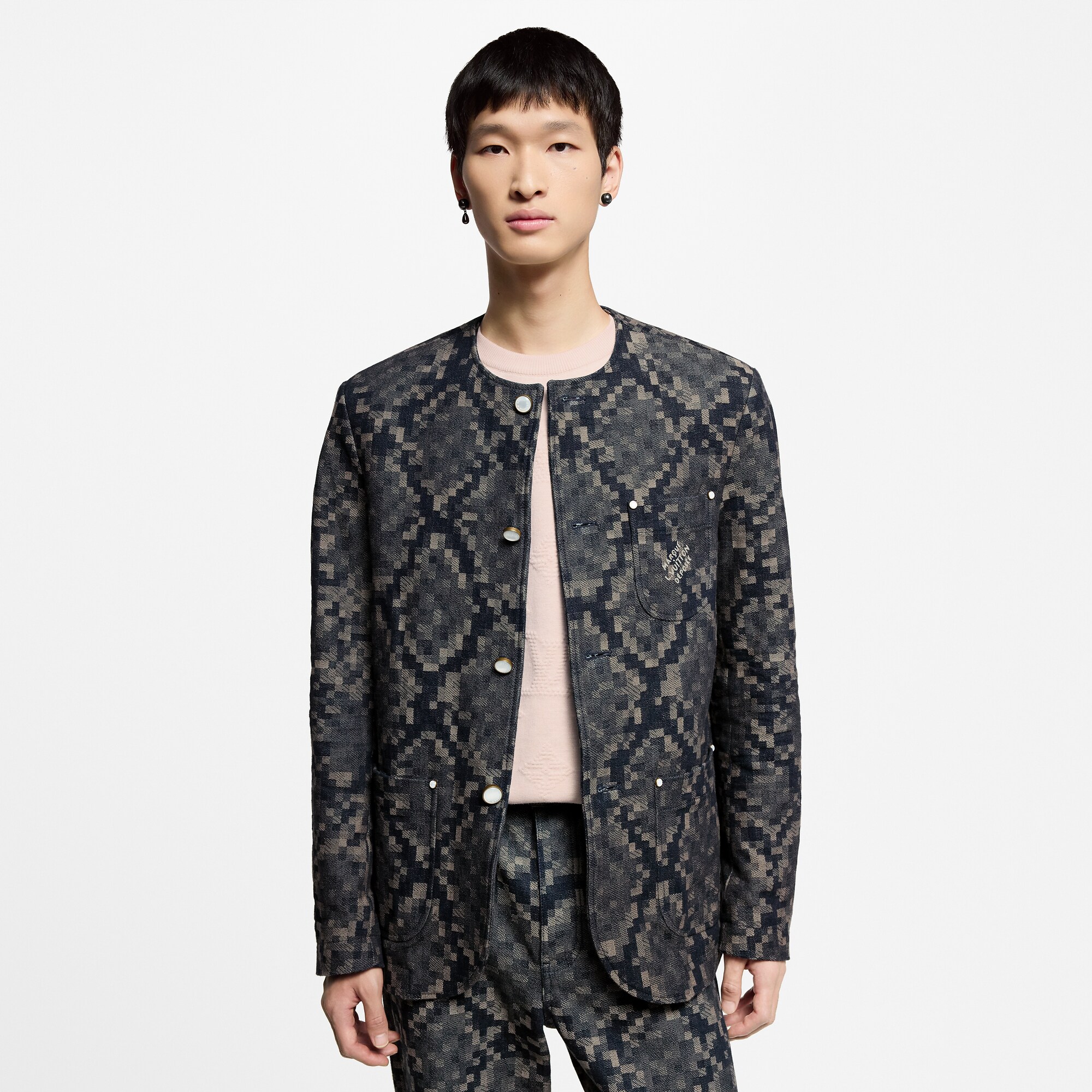 Graphic Collarless Denim Jacket