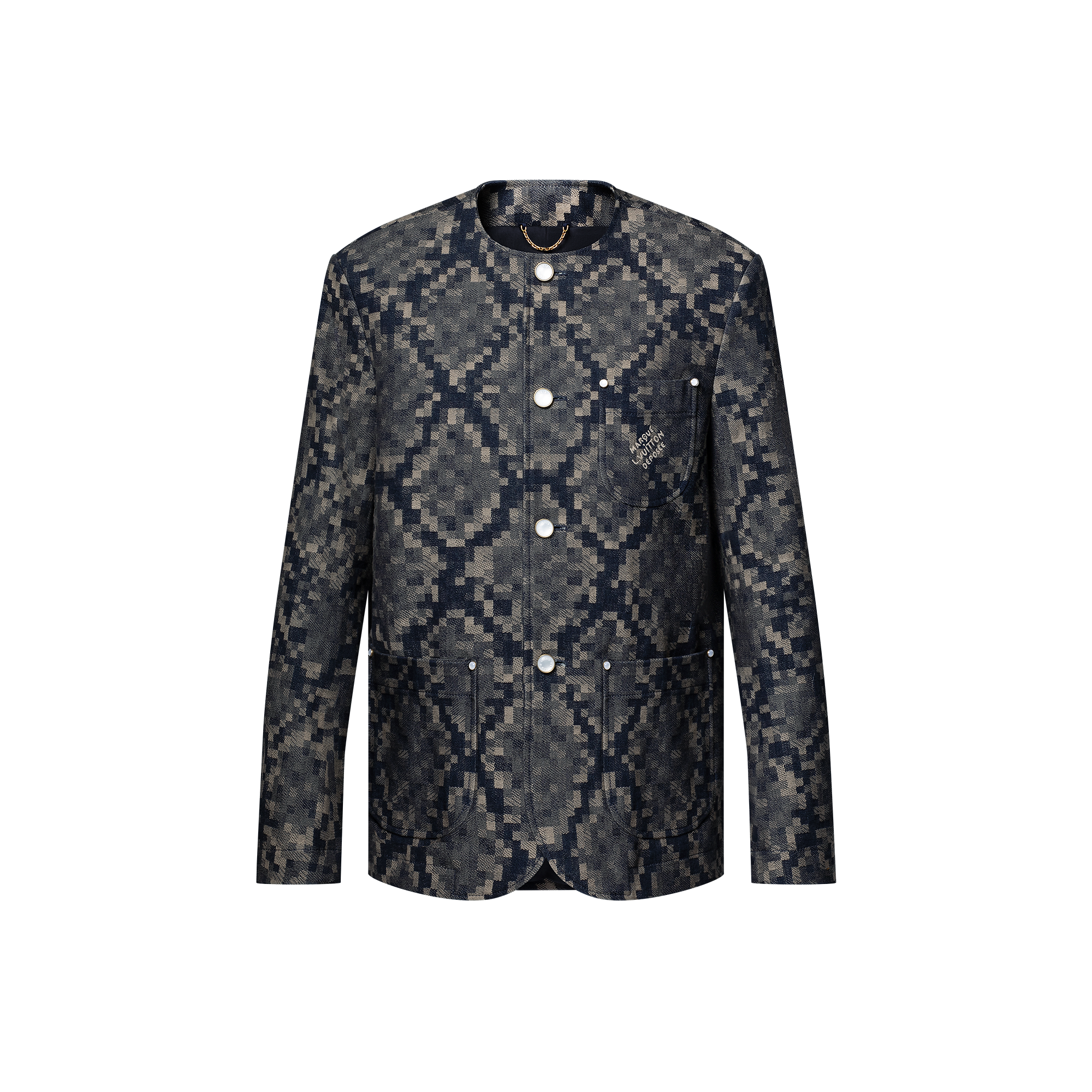 Graphic Collarless Denim Jacket