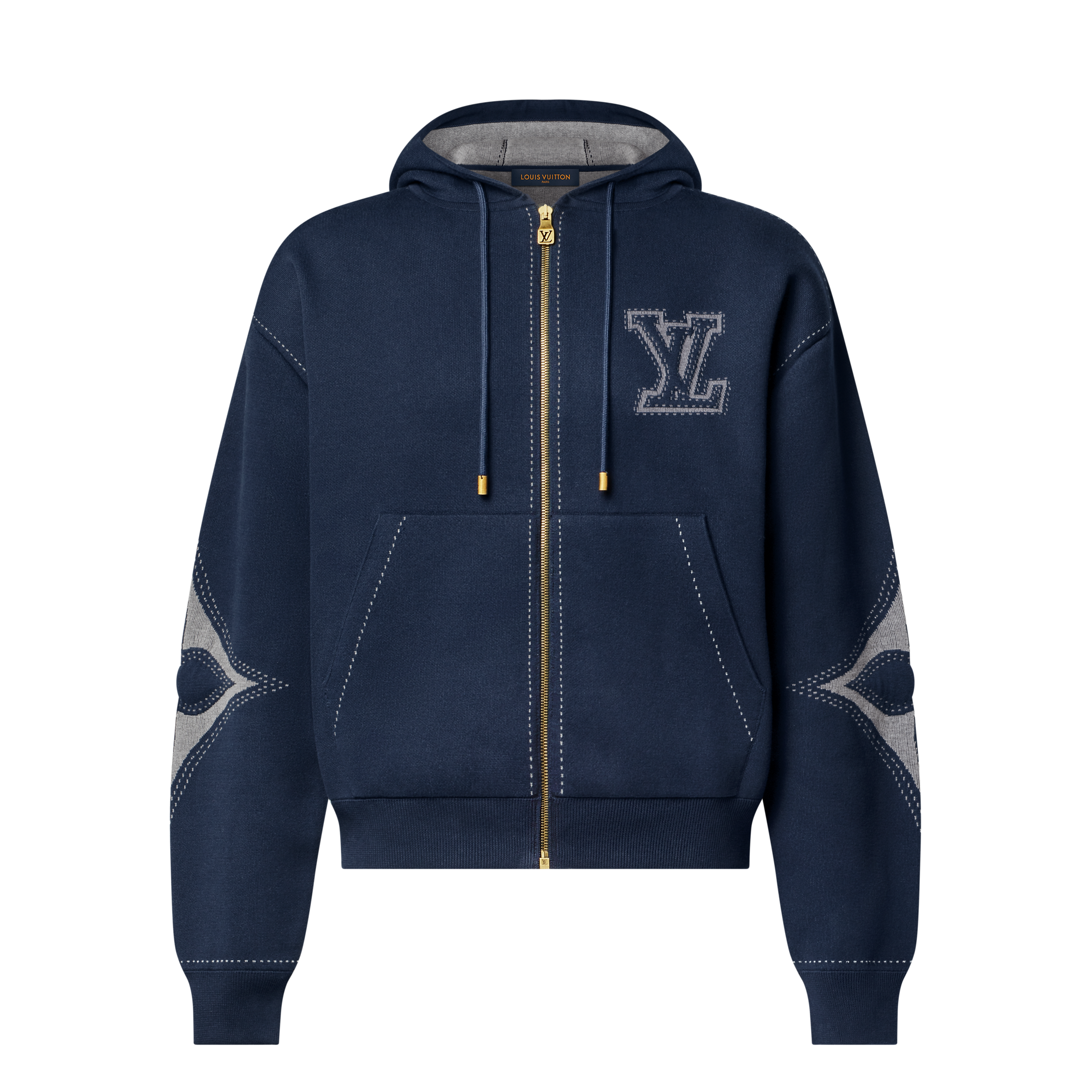 Graphic Intarsia Zipped Cotton Hoodie