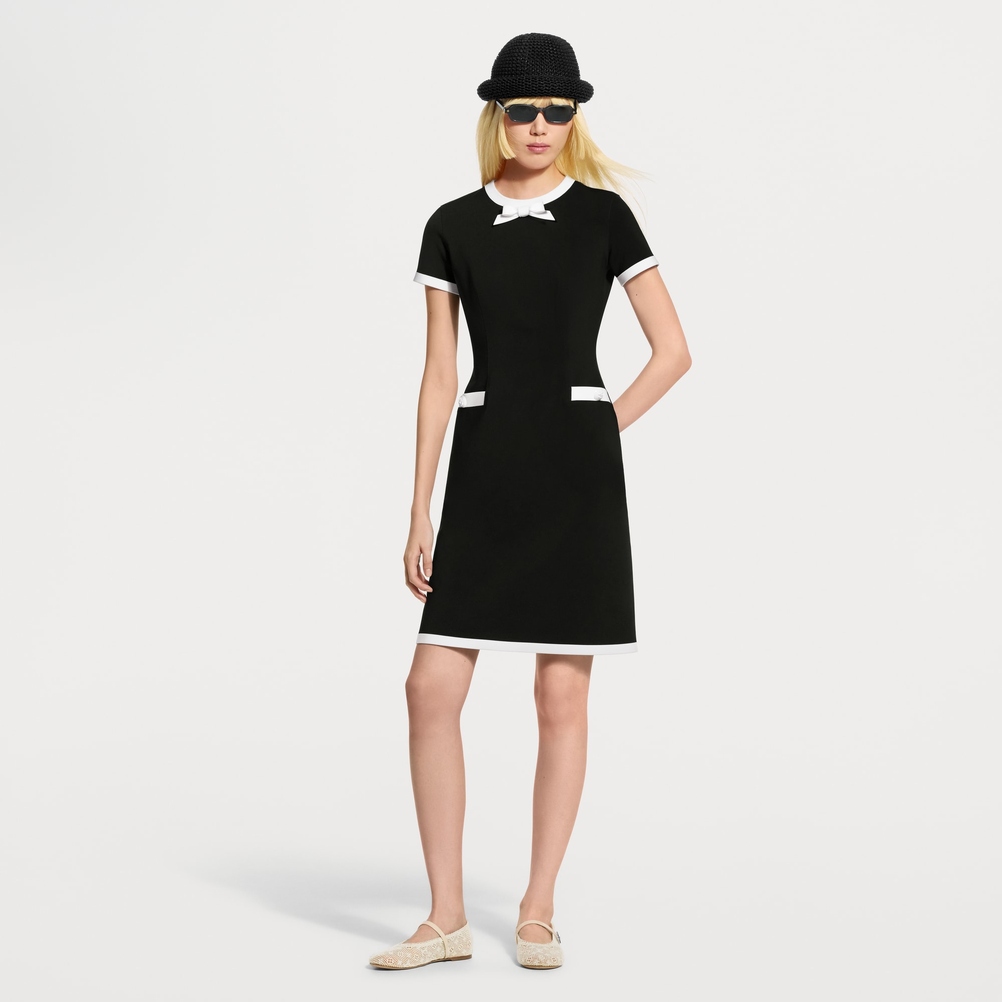 LOUIS VUITTON Graphic Trim Technical Jersey Dress Black. Size 36
