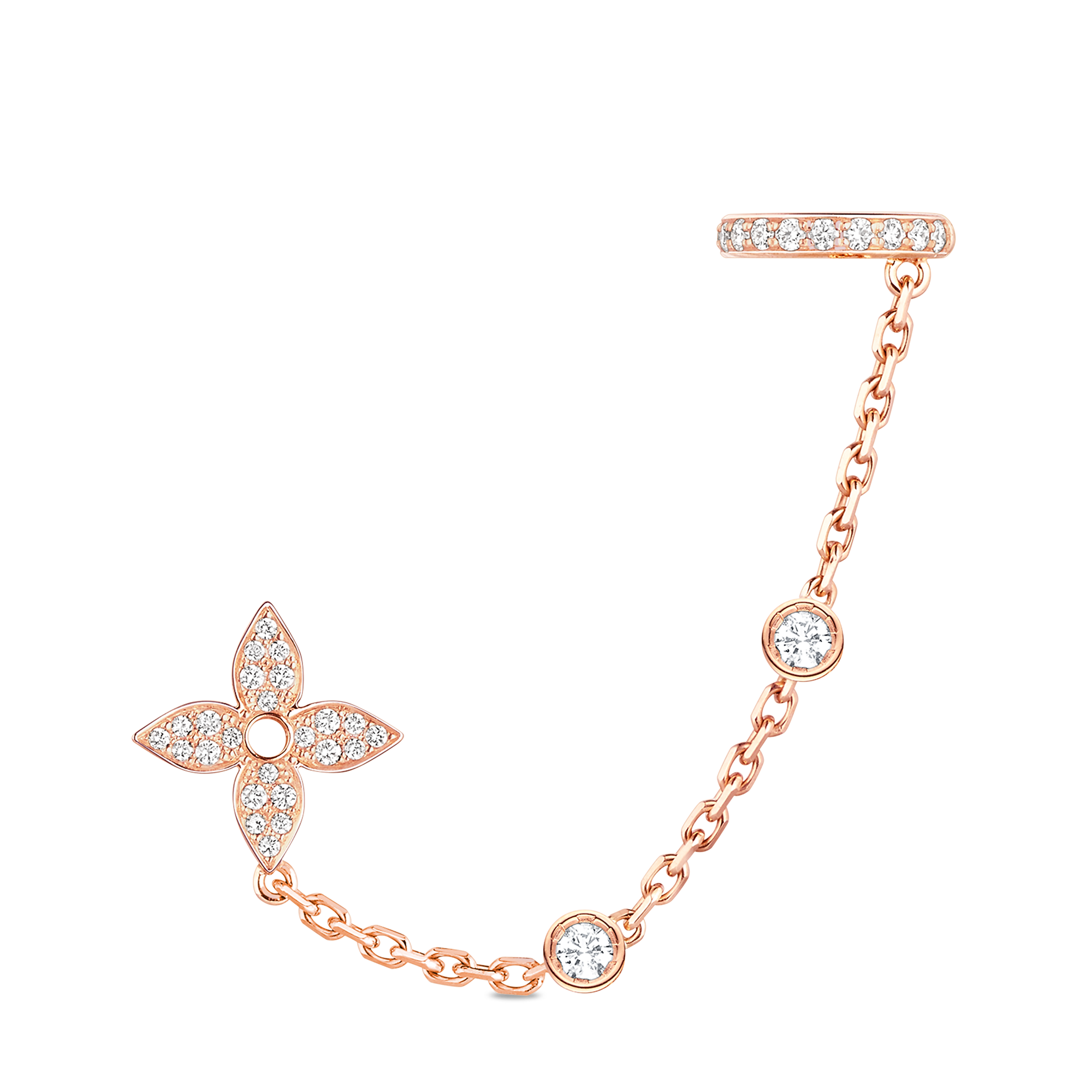 Idylle Blossom Mono Chain Earrings, Pink Gold And Diamonds - Per Unit