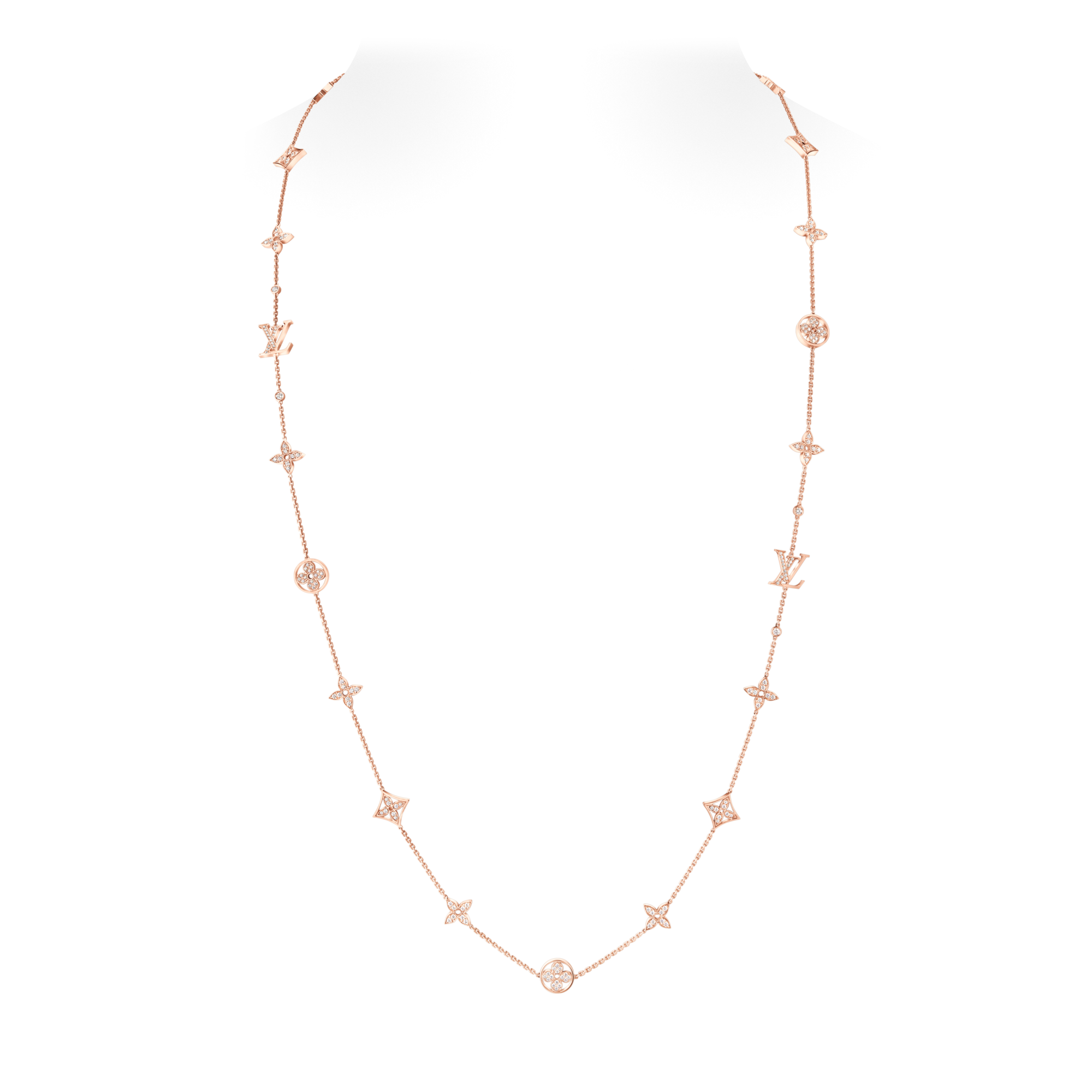 Categories Necklaces and Pendants  Idylle Blossom Multi-Motif Long Necklace, Pink Gold and Diamonds | Louis Vuitton ® (Product zoom)