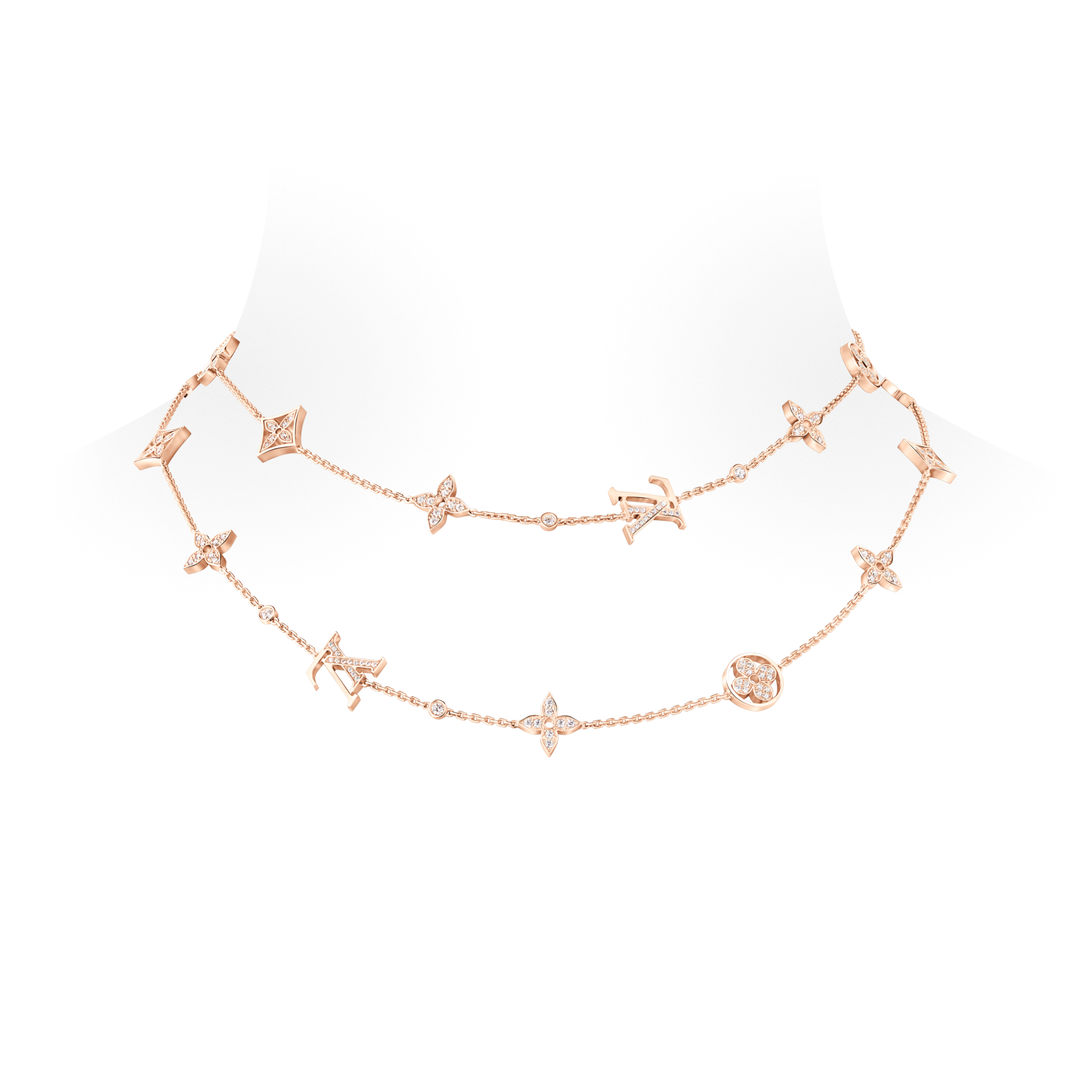  Categories Necklaces and Pendants  Idylle Blossom Multi-Motif Long Necklace, Pink Gold and Diamonds | Louis Vuitton ® (Product zoom)