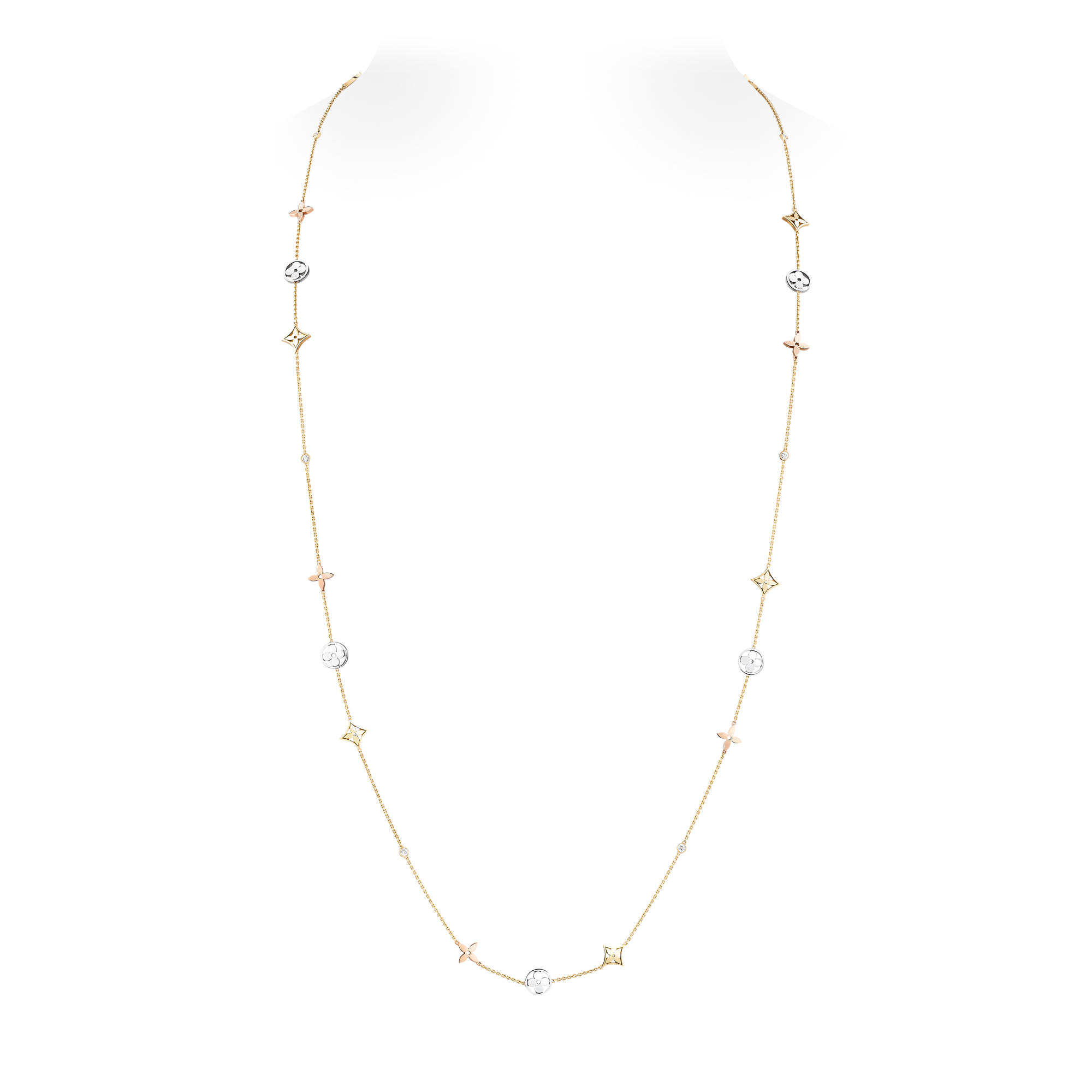 Idylle Blossom sautoir, 3 golds and diamonds