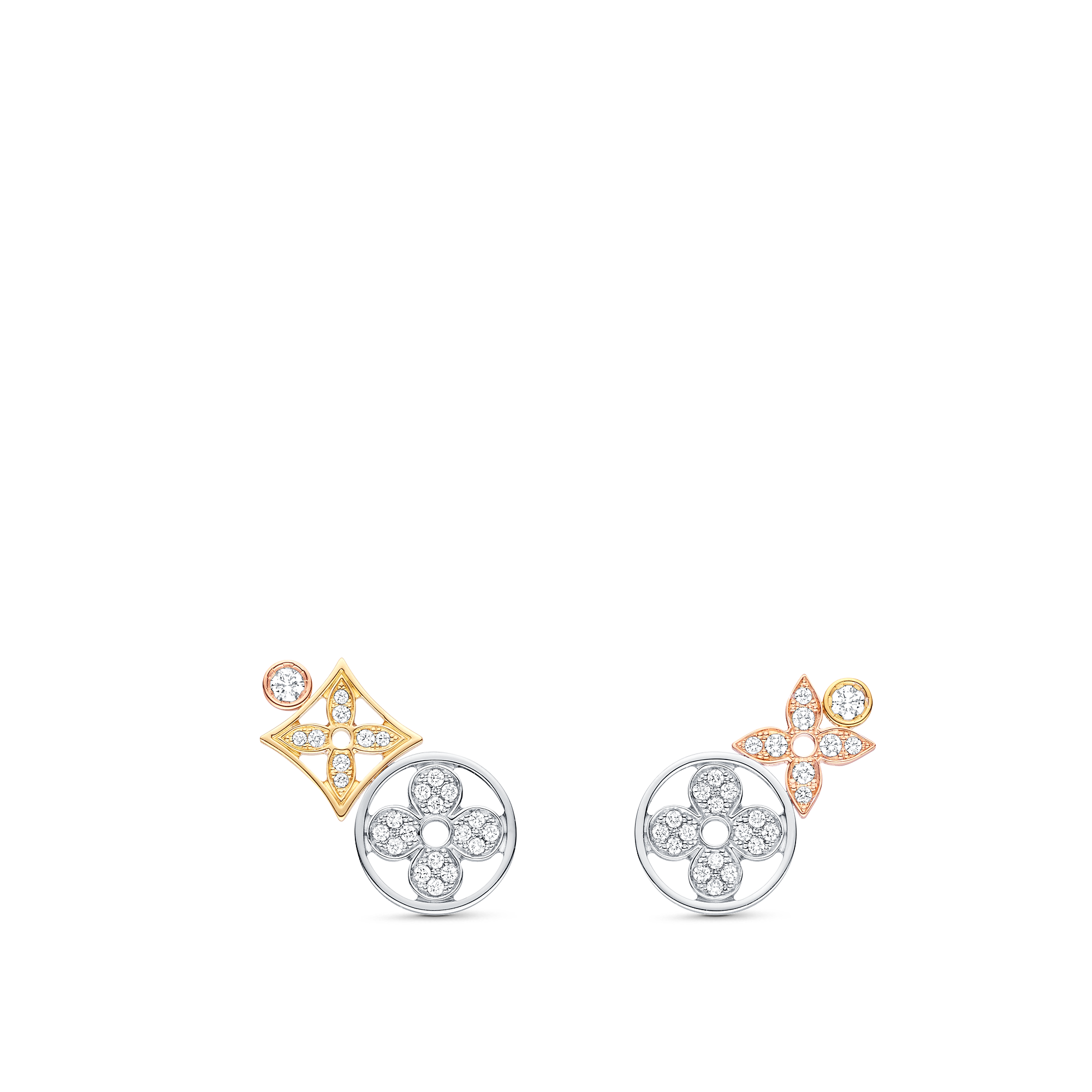 Idylle Blossom Studs, 3 Golds And Diamonds