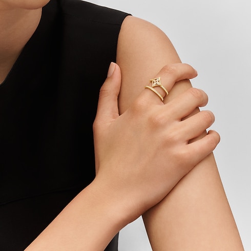 Categories All Fine Jewelry Idylle Blossom Two-Row Ring, Yellow Gold And Diamonds | Louis Vuitton ® (Product zoom)