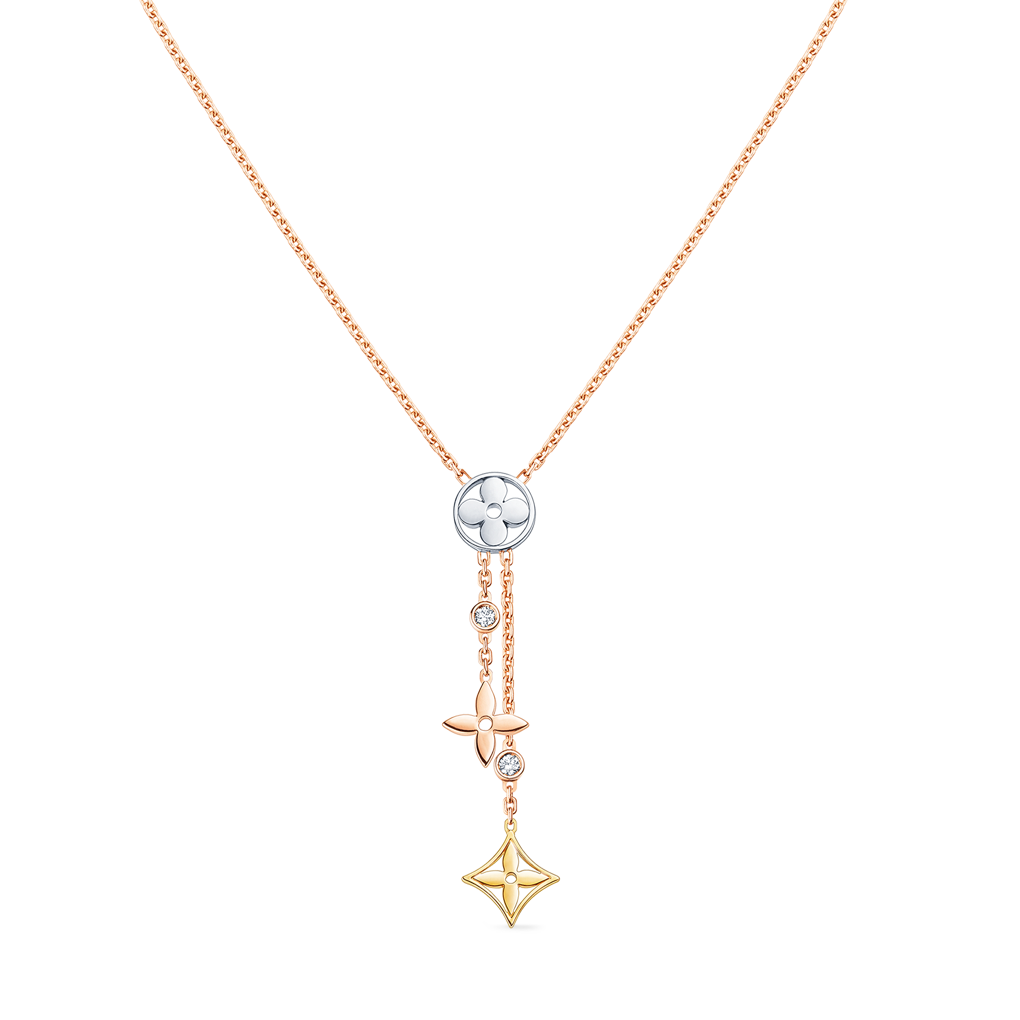 Idylle Blossom Y Pendant, 3 Gold and Diamonds