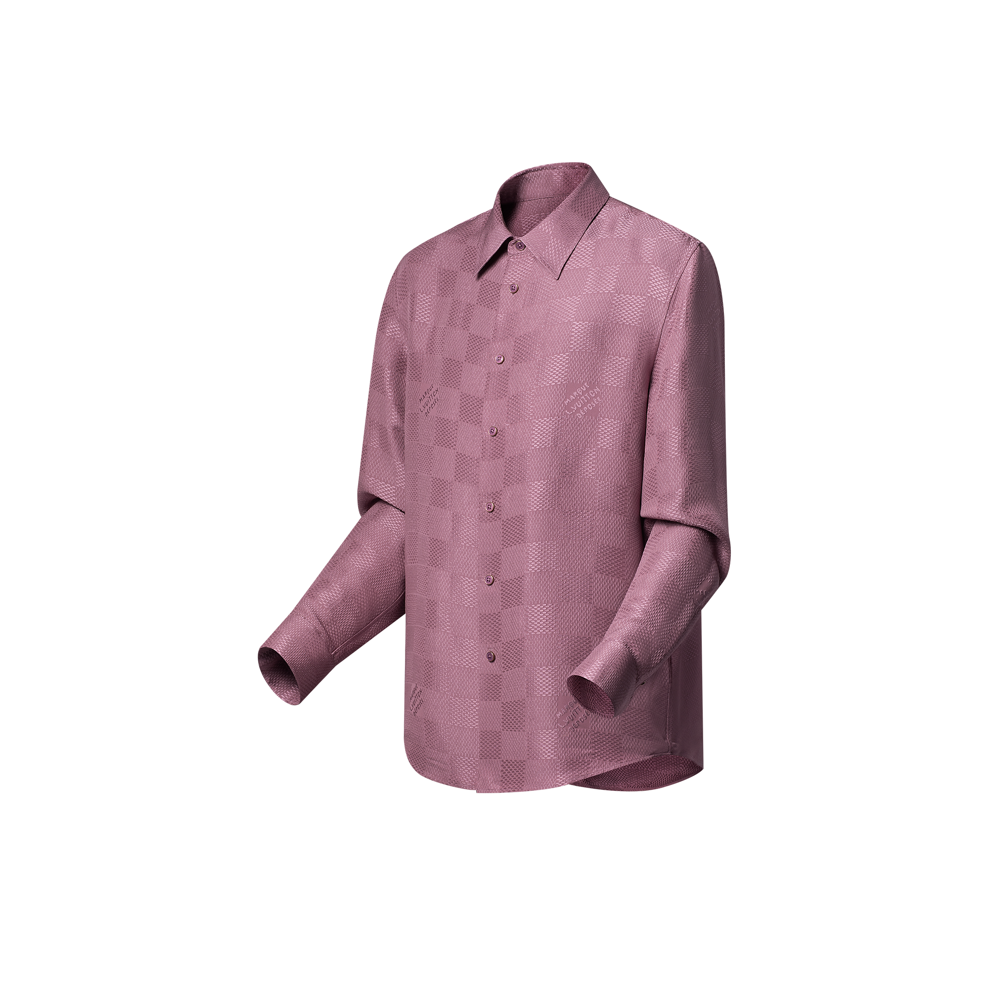 Jacquard Damier Long-Sleeved Silk Shirt