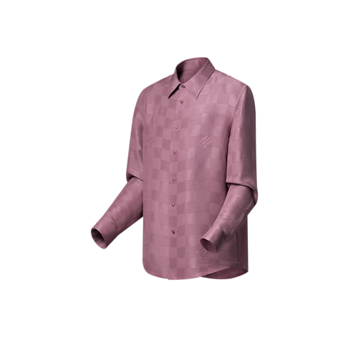 Ready-to-Wear Shirts Jacquard Damier Long-Sleeved Silk Shirt | Louis Vuitton ® (Product zoom)