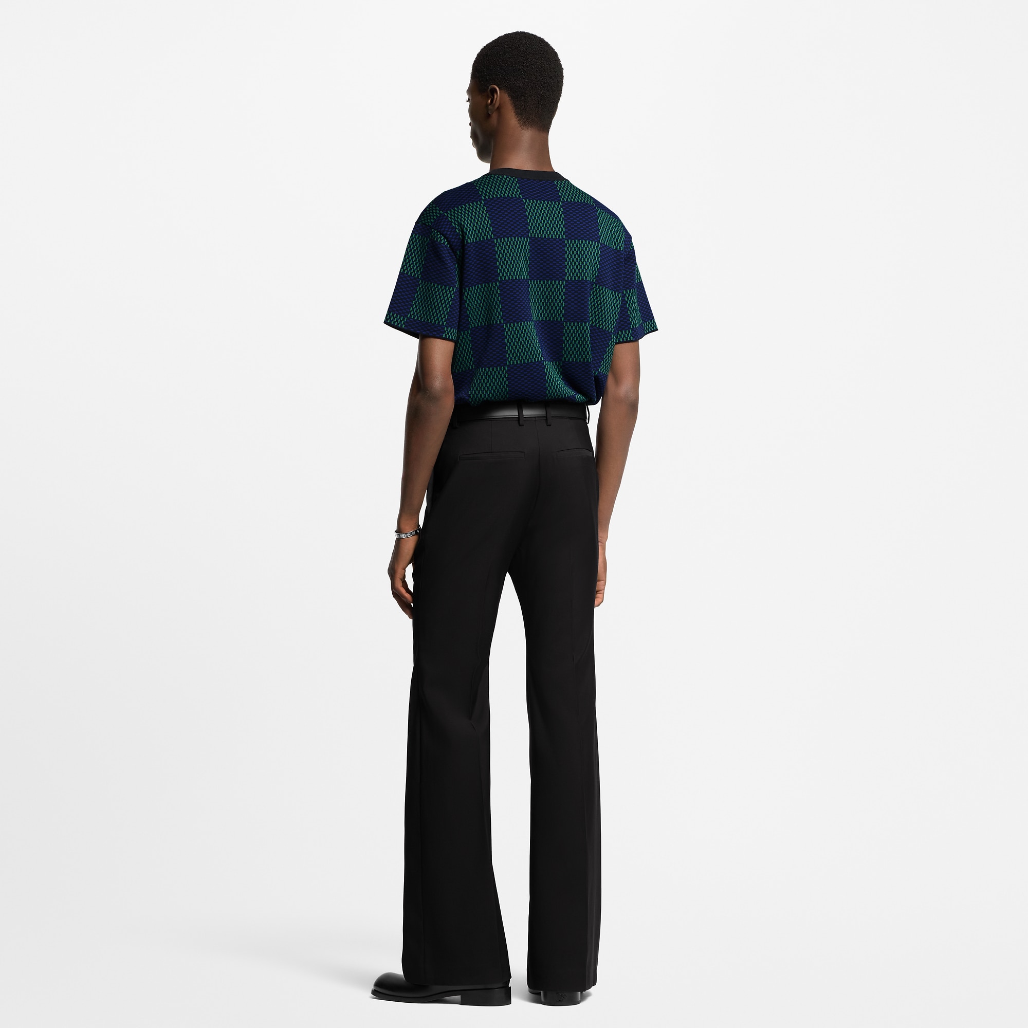Jacquard Damier Short-Sleeved Cotton Crewneck