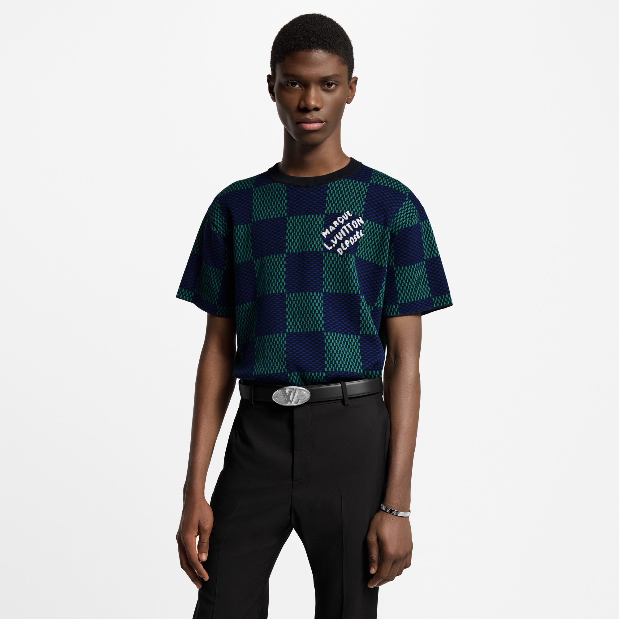  Ready-to-Wear All Ready-to-Wear Jacquard Damier Short-Sleeved Cotton Crewneck | Louis Vuitton ® (Product zoom)
