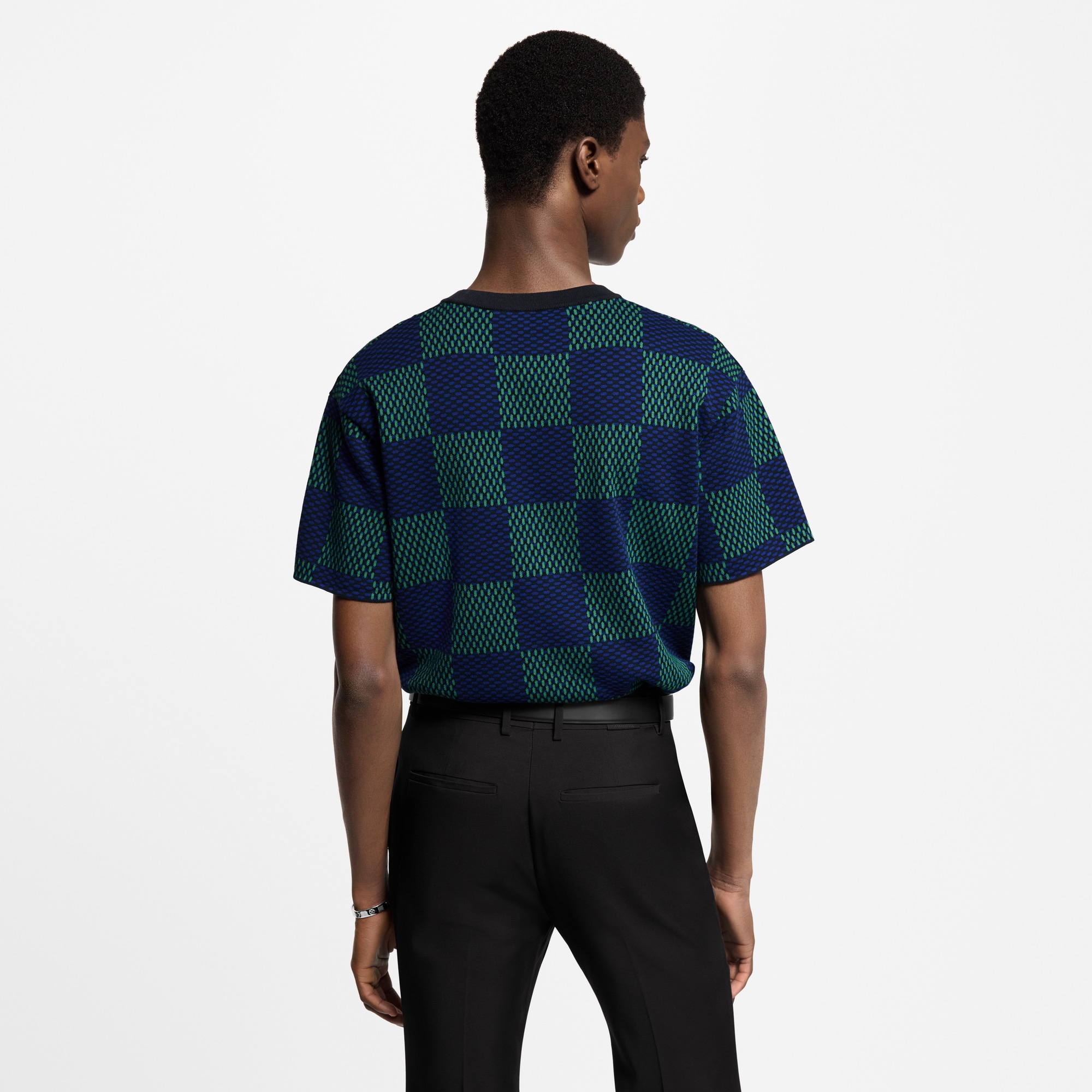  Ready-to-Wear All Ready-to-Wear Jacquard Damier Short-Sleeved Cotton Crewneck | Louis Vuitton ® (Product zoom)