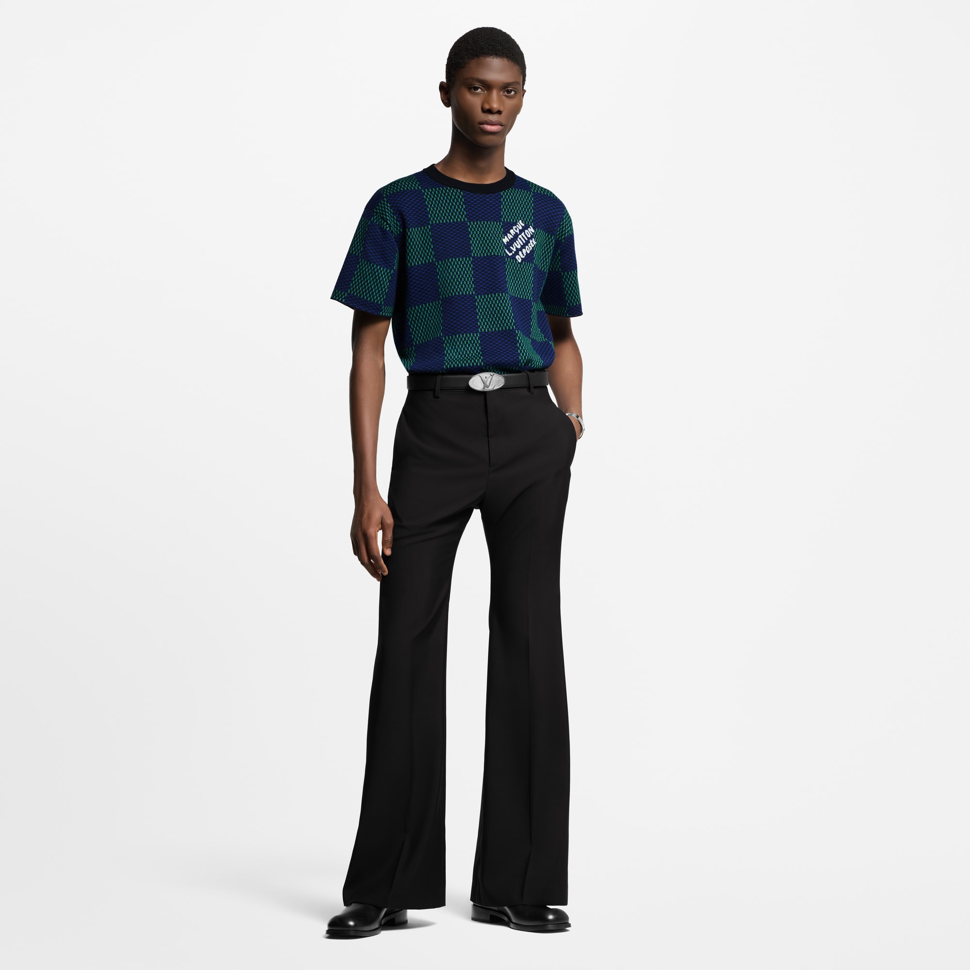  Ready-to-Wear All Ready-to-Wear Jacquard Damier Short-Sleeved Cotton Crewneck | Louis Vuitton ® (Product zoom)