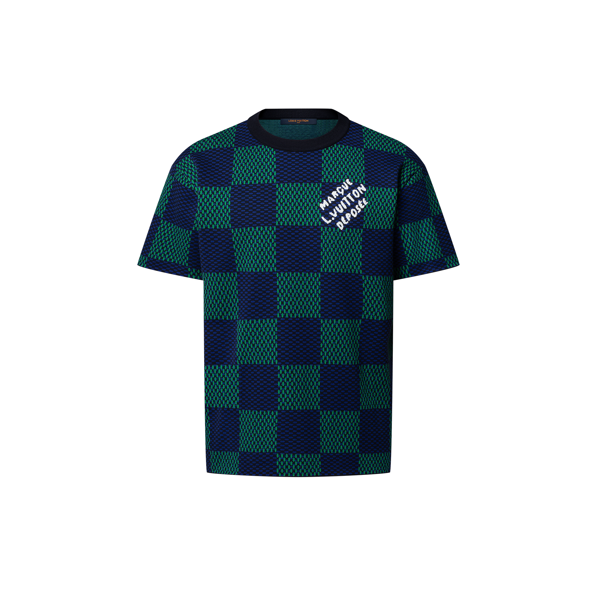 Jacquard Damier Short-Sleeved Cotton Crewneck