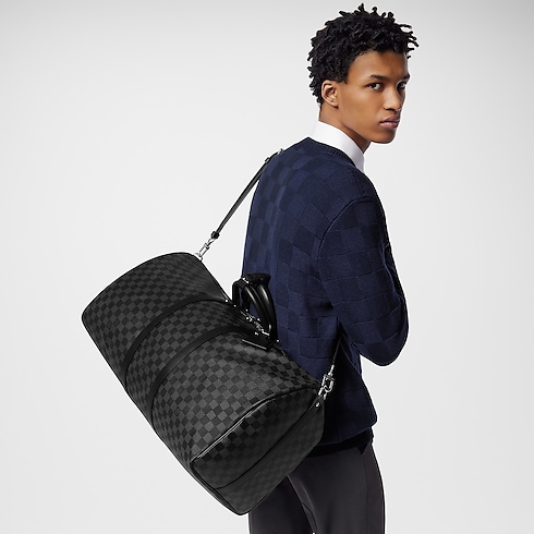 Damier Graphite Canvas Travel Travel Bags Keepall Bandoulière 55 | Louis Vuitton ® (Product zoom)