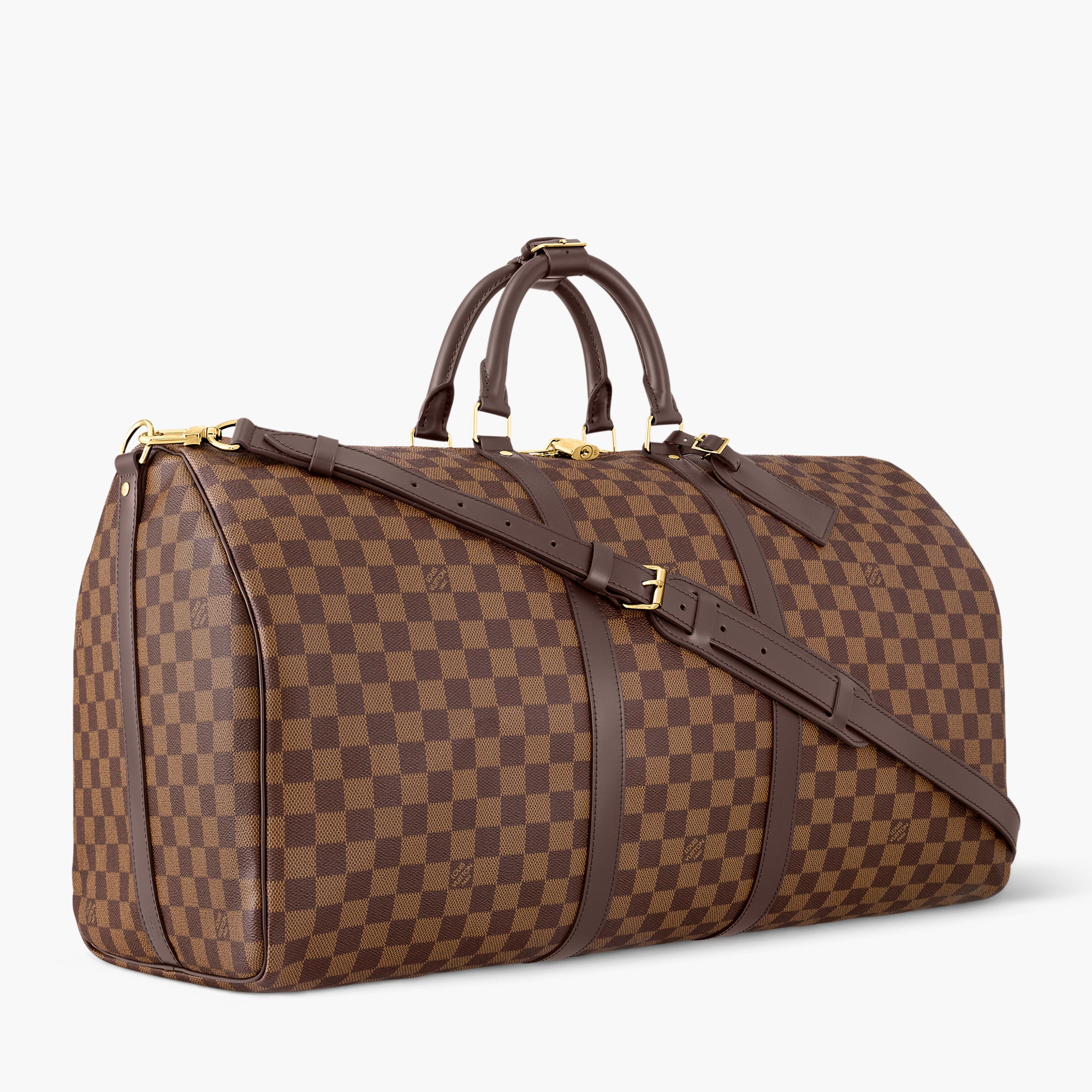 Brown Louis Vuitton Mens Leather Duffle Bag Keepall Bandoulière 55