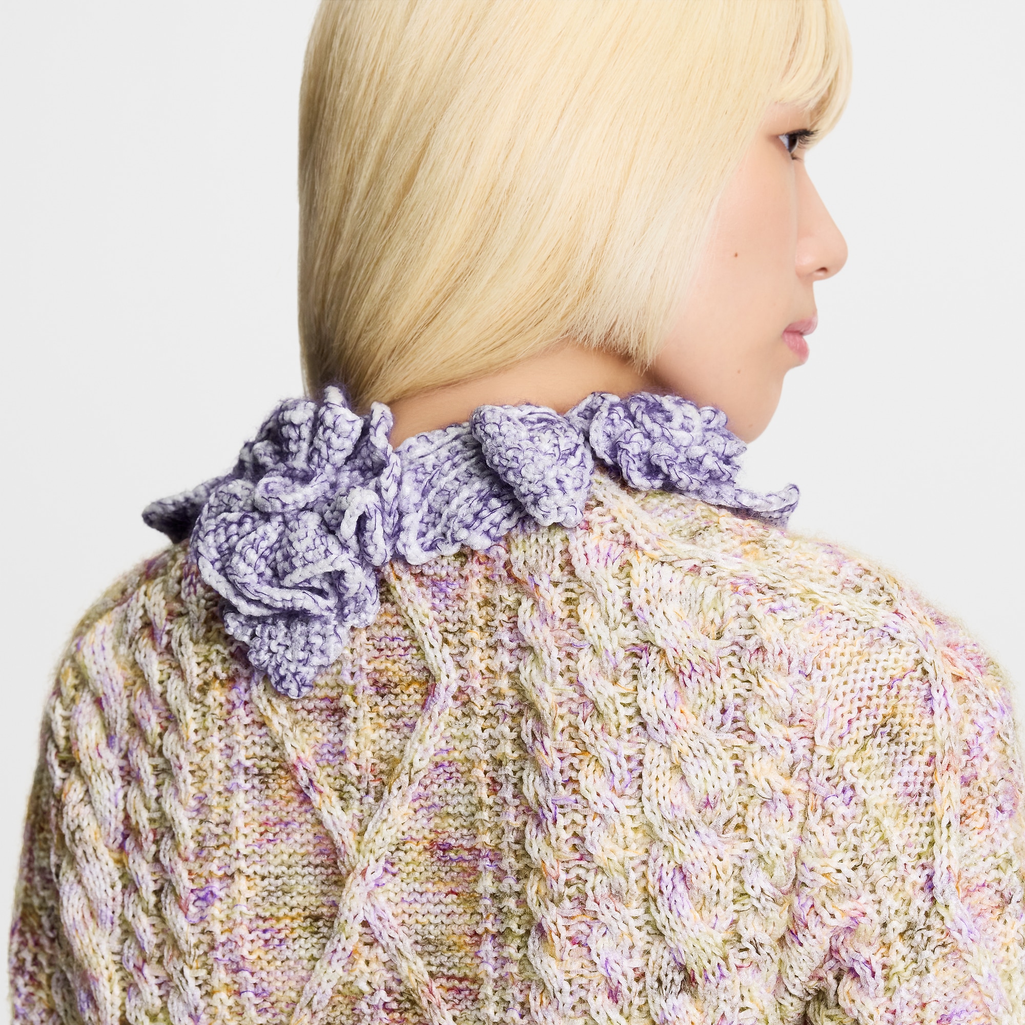 Knitted Flower Collar Cardigan