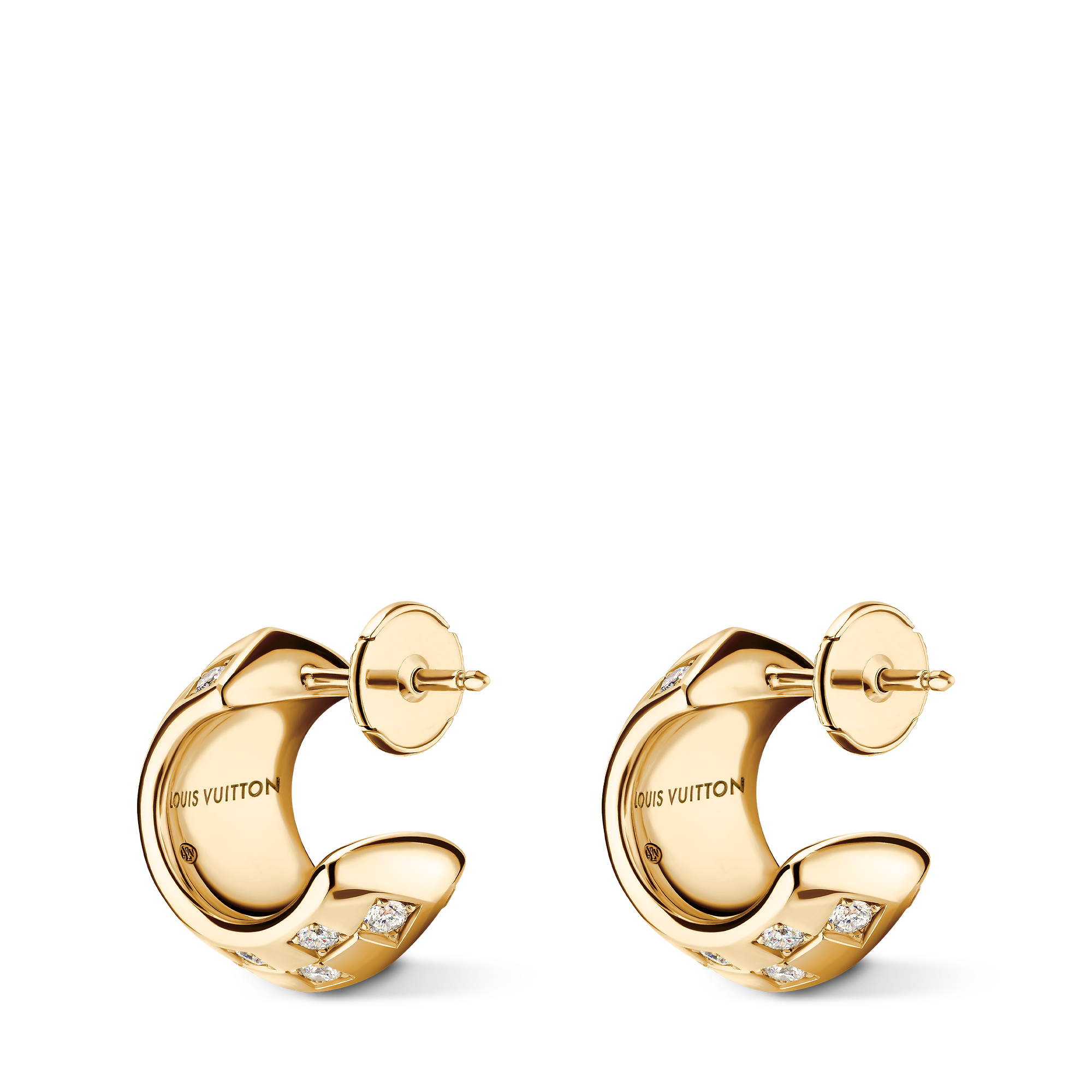 Le Damier de Louis Vuitton Double Hoops, Yellow Gold and Diamonds
