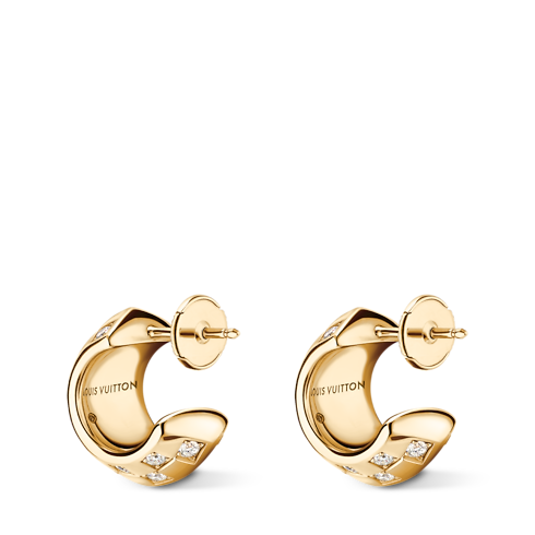 Categories Earrings Le Damier de Louis Vuitton Double Hoops, Yellow Gold and Diamonds | Louis Vuitton ® (Product zoom)