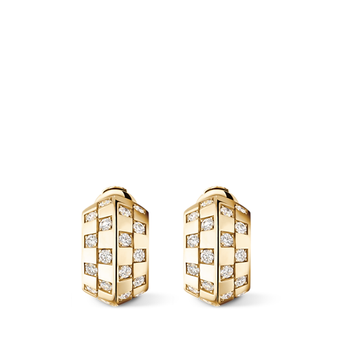 Categories Earrings Le Damier de Louis Vuitton Double Hoops, Yellow Gold and Diamonds | Louis Vuitton ® (Product zoom)