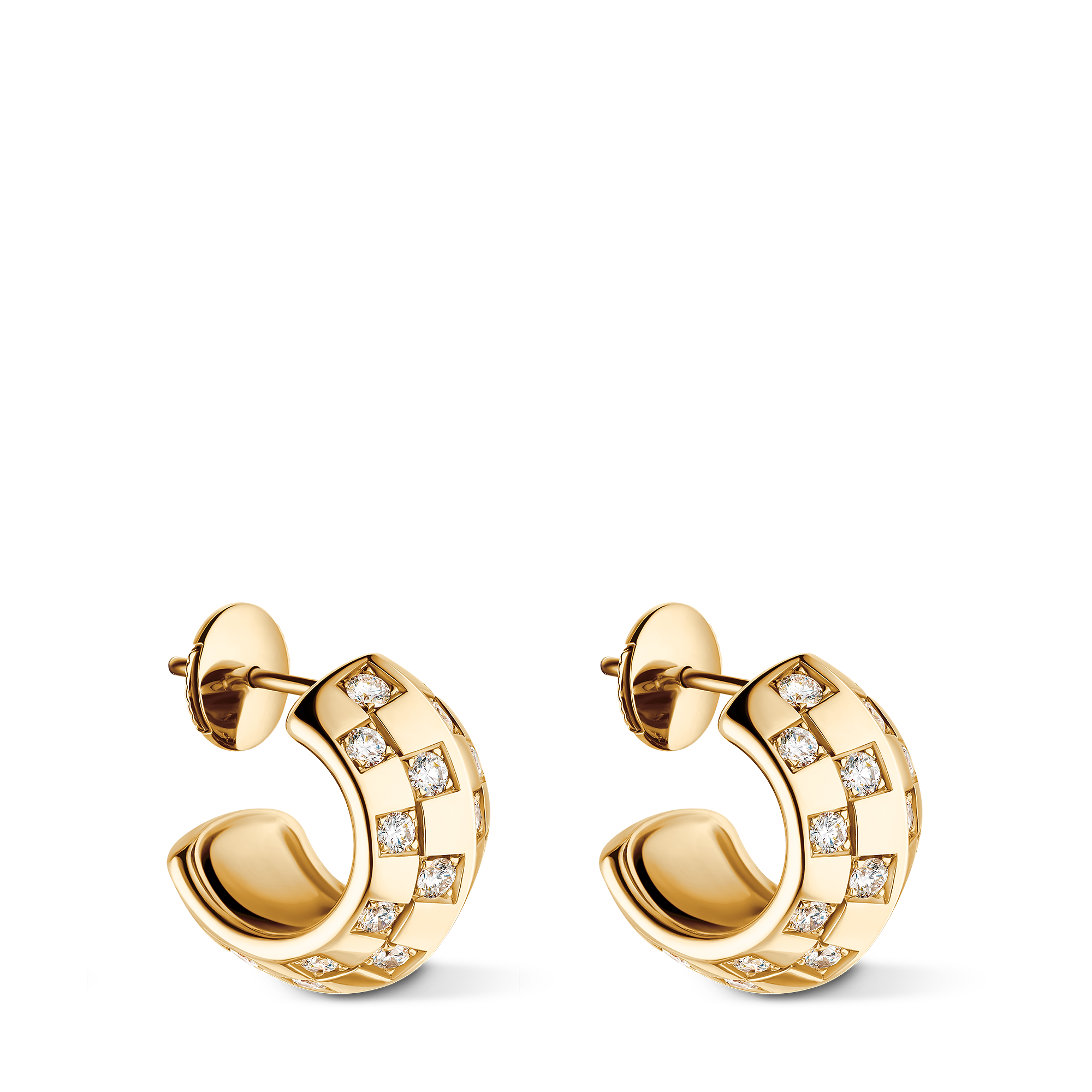Le Damier de Louis Vuitton Double Hoops, Yellow Gold and Diamonds