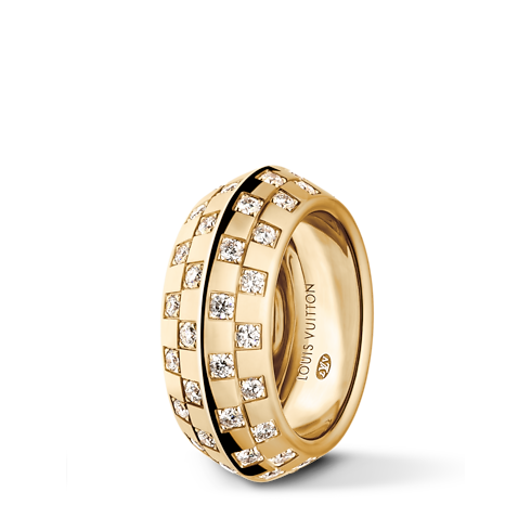 Categories Rings Le Damier de Louis Vuitton Double Ring, Yellow Gold and Diamonds | Louis Vuitton ® (Product zoom)
