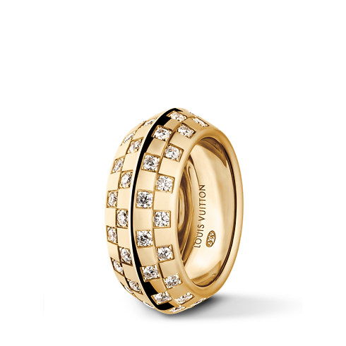 Categories Rings Le Damier de Louis Vuitton Double Ring, Yellow Gold and Diamonds | Louis Vuitton ® (Product zoom)