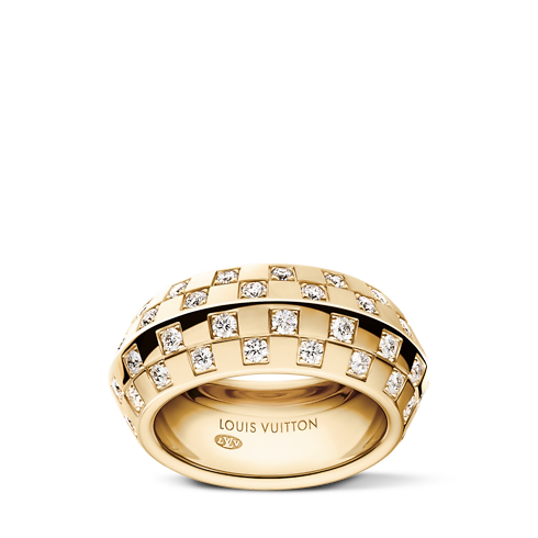 Categories Rings Le Damier de Louis Vuitton Double Ring, Yellow Gold and Diamonds | Louis Vuitton ® (Product zoom)