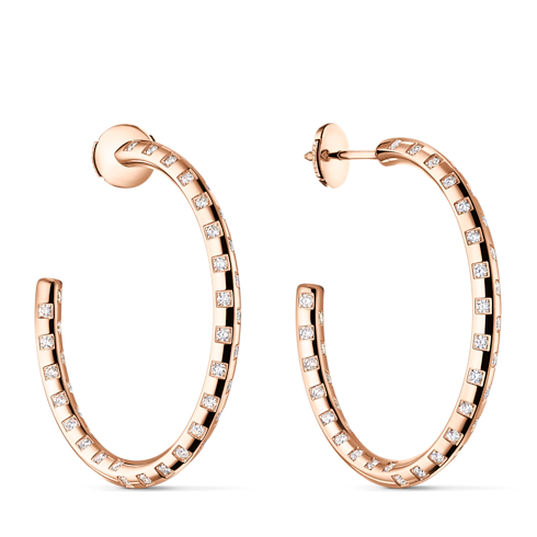 Categories Earrings Le Damier de Louis Vuitton Large Hoops, Rose Gold and Diamonds | Louis Vuitton ® (Product zoom)