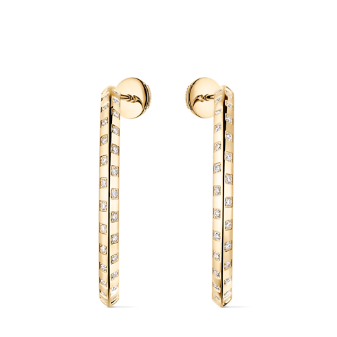 Categories Earrings Le Damier de Louis Vuitton Large Hoops, Yellow Gold and Diamonds | Louis Vuitton ® (Product zoom)