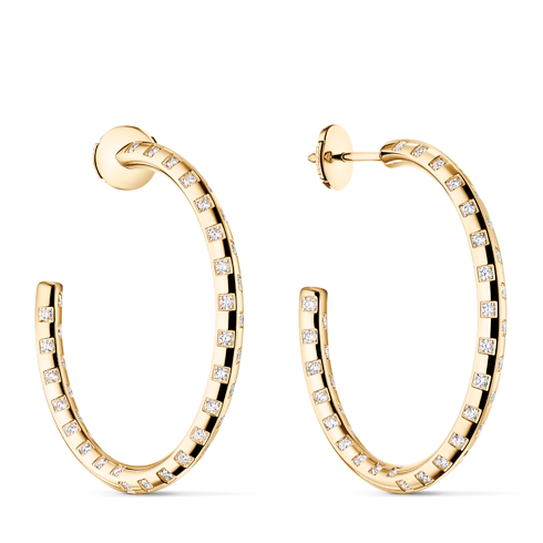 Categories Earrings Le Damier de Louis Vuitton Large Hoops, Yellow Gold and Diamonds | Louis Vuitton ® (Product zoom)