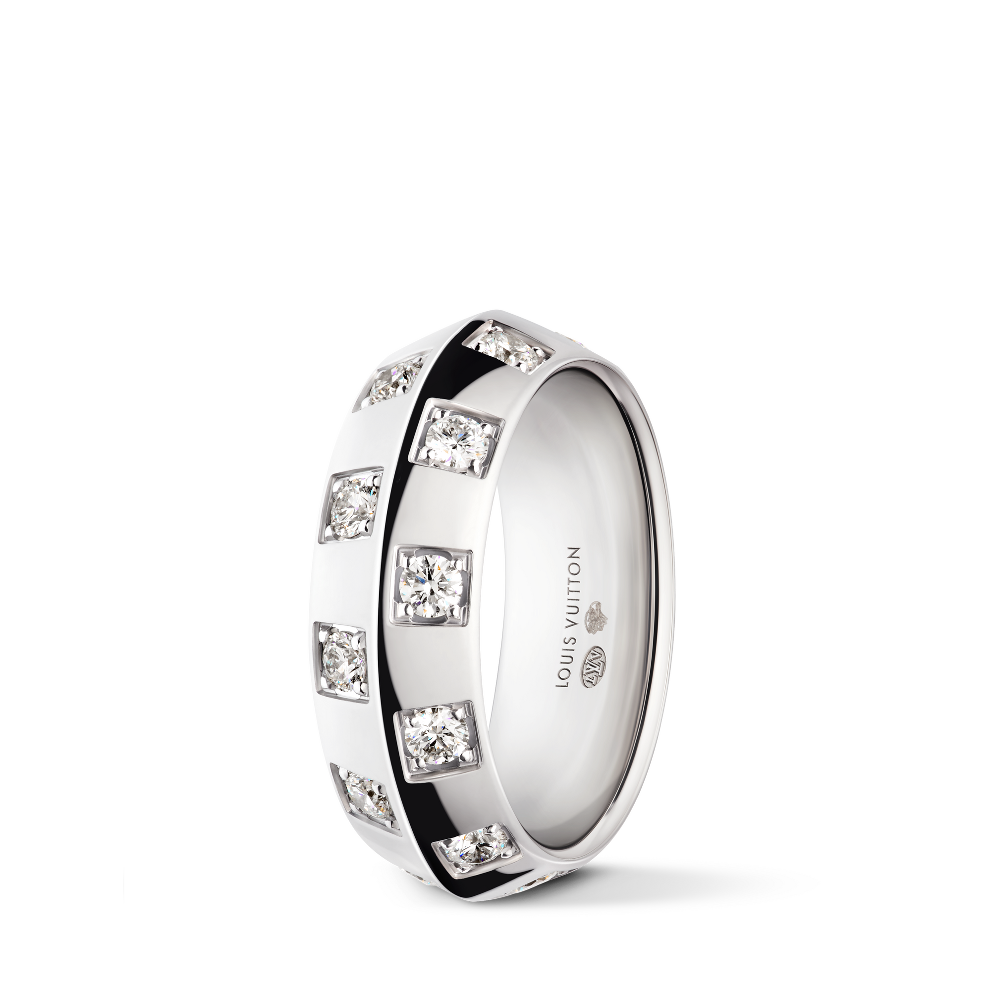  Categories Rings Le Damier de Louis Vuitton Large Ring, White Gold and Diamonds | Louis Vuitton ® (Product zoom)