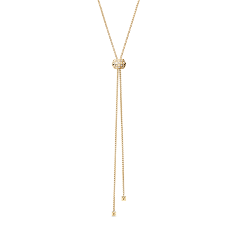 Categories Necklaces and Pendants Le Damier de Louis Vuitton Long Pendant, Yellow Gold and Diamonds | Louis Vuitton ® (Product zoom)
