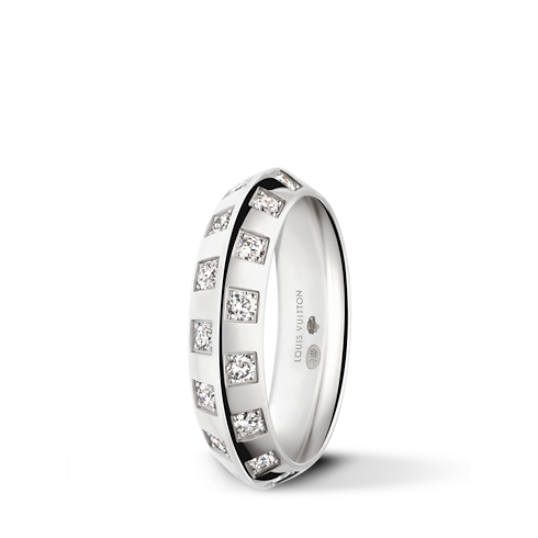 Categories Rings Le Damier de Louis Vuitton Medium Ring, White Gold and Diamonds | Louis Vuitton ® (Product zoom)